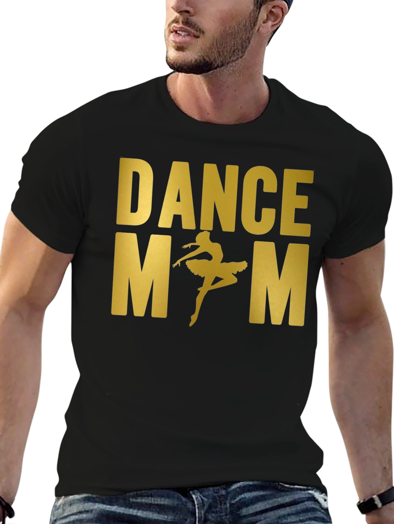 Dance Mom Tee - Gold Text Ballerina Black T-Shirt
