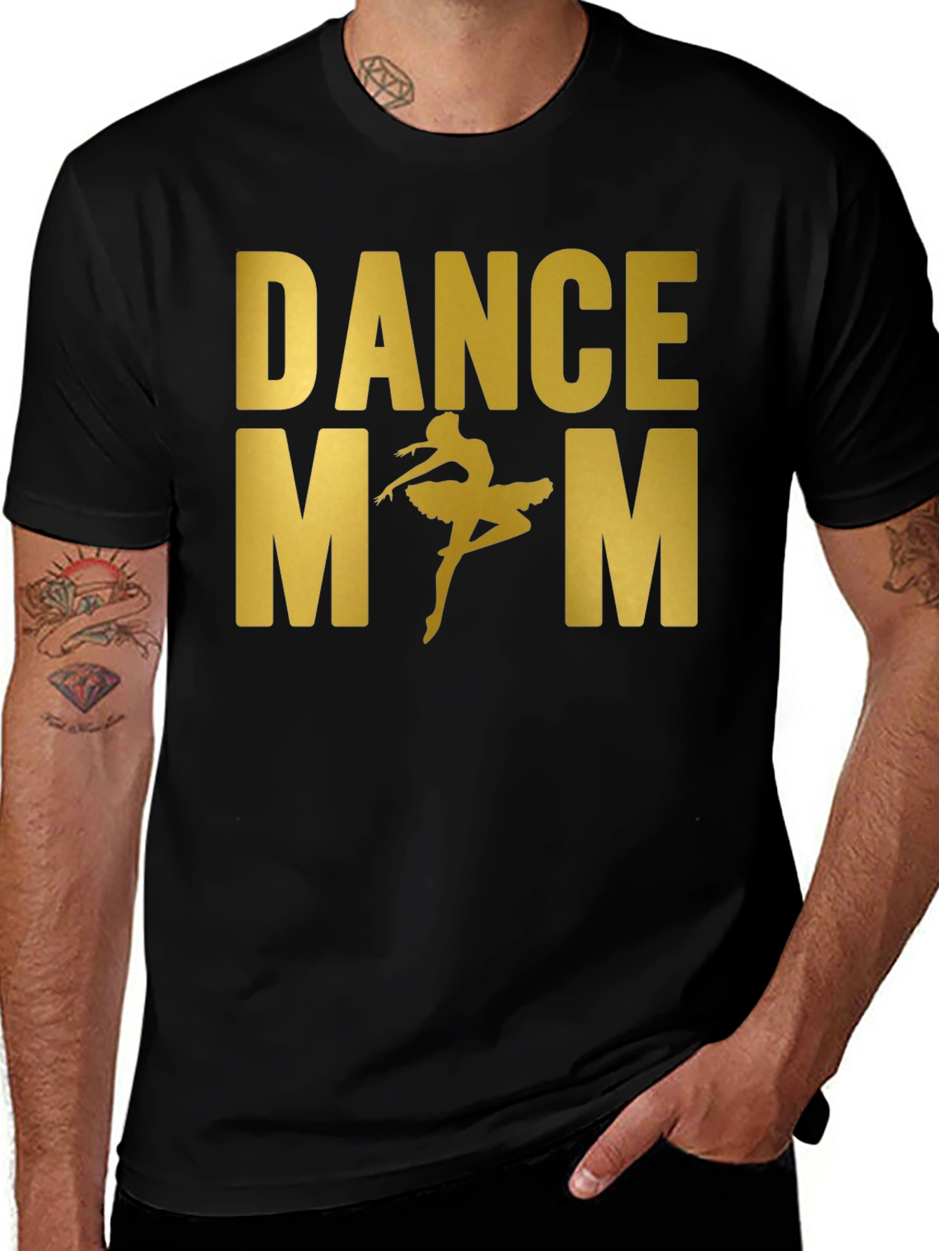 Dance Mom Tee - Gold Text Ballerina Black T-Shirt