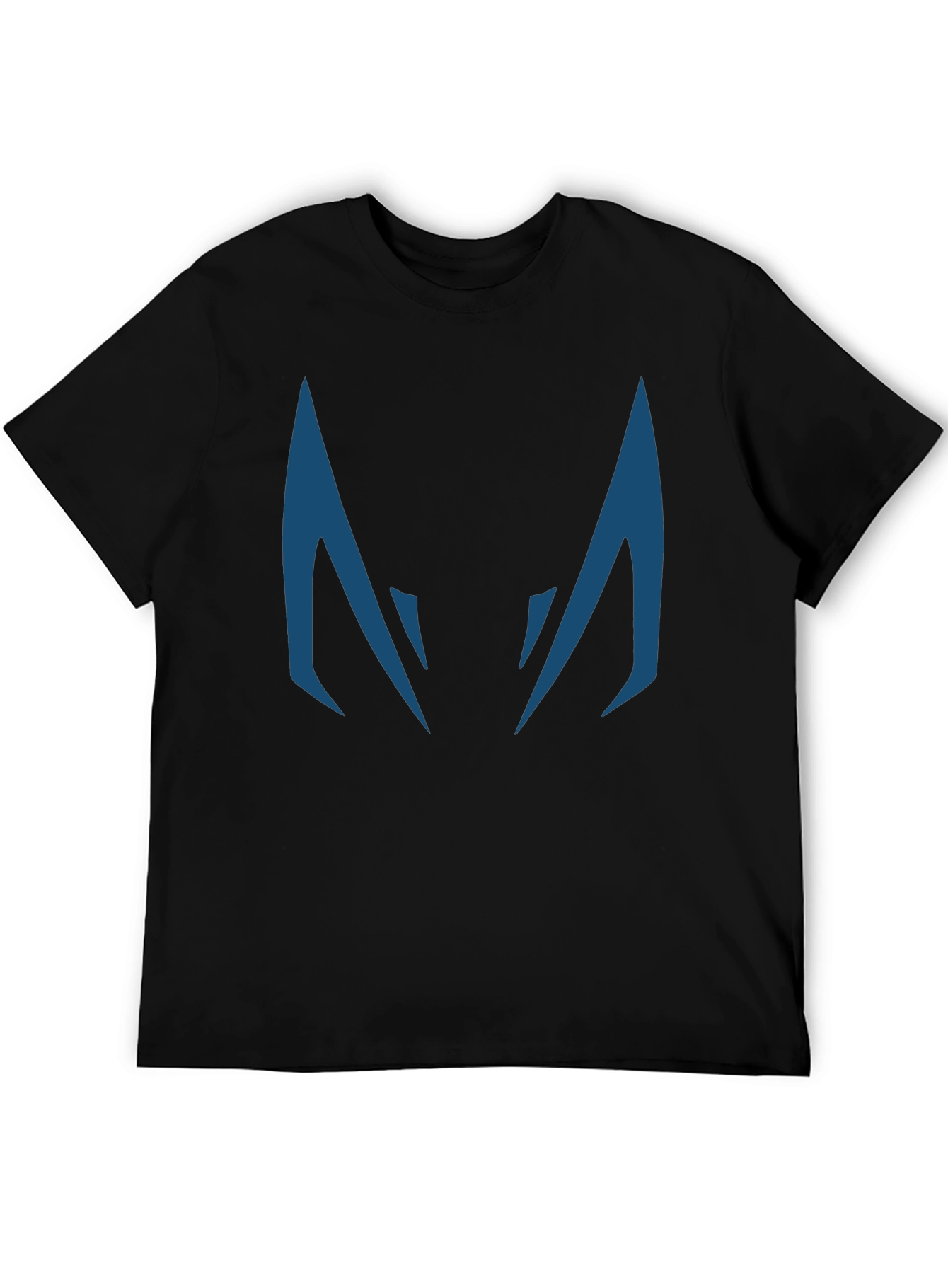 Blue Fanged Design Black Cotton T-Shirt