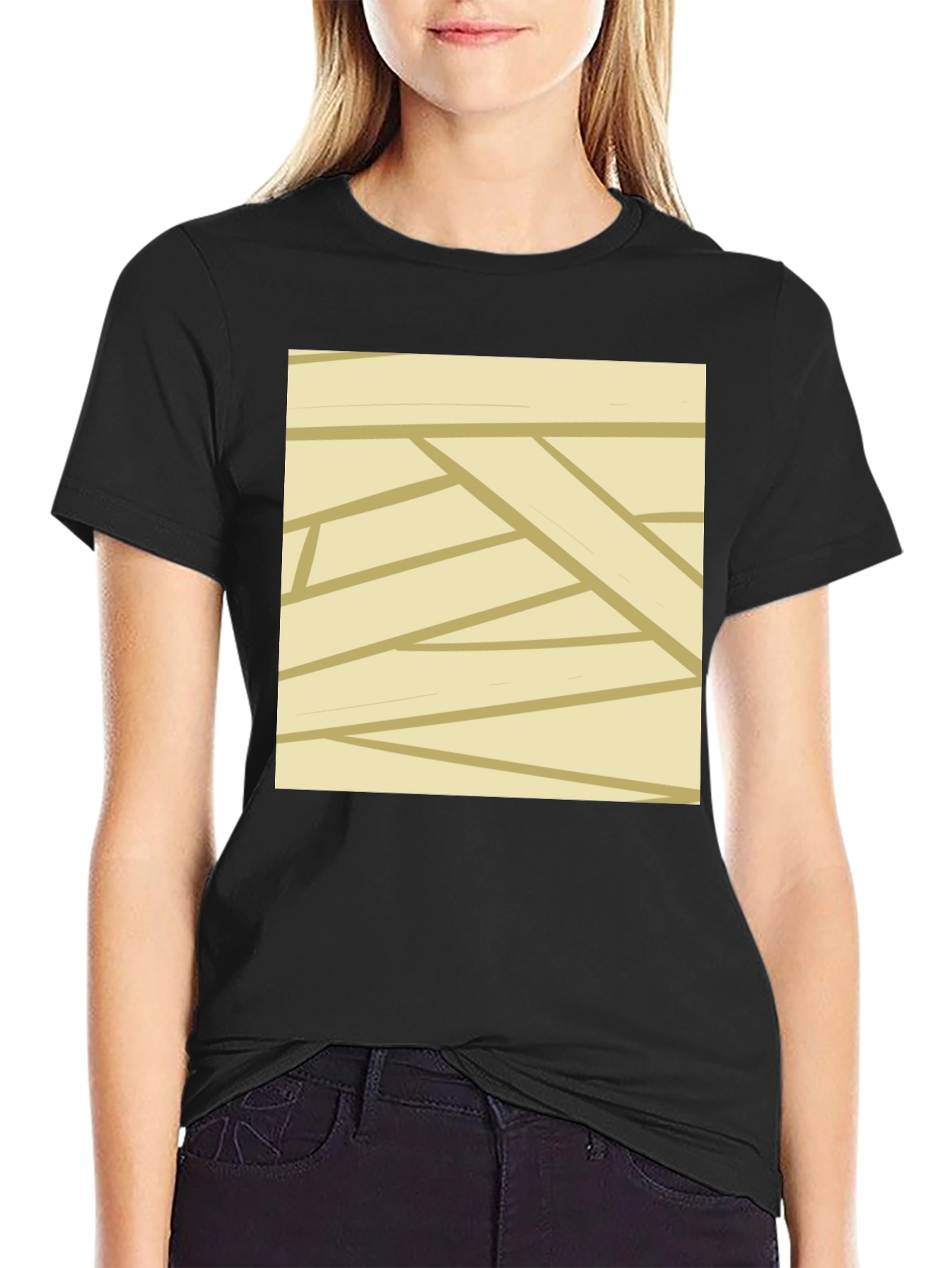 Mummy Wrap Style Graphic Tee - Black Casual T-Shirt