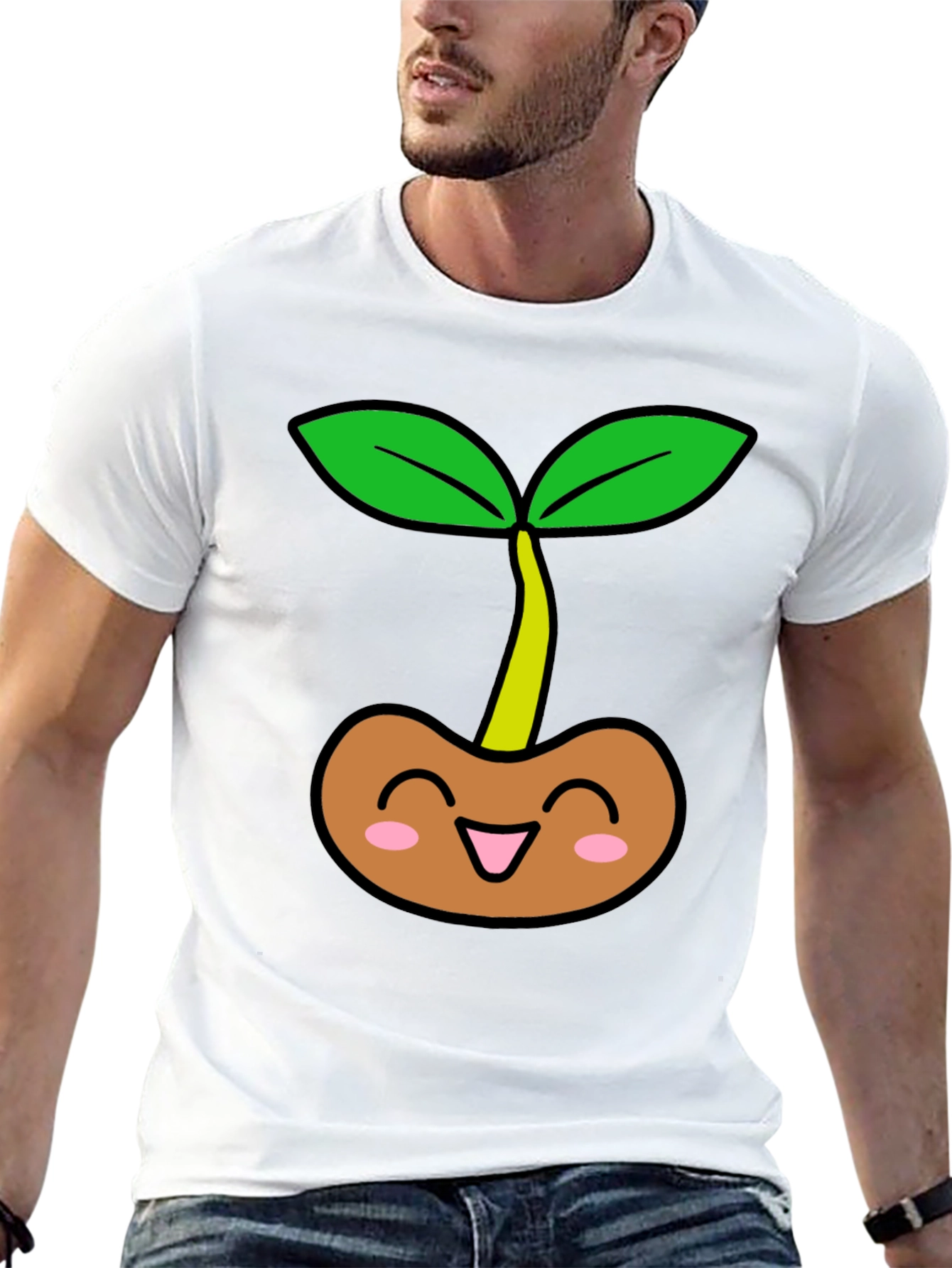 Cute Sprout Graphic Tee - Black Cotton T-Shirt