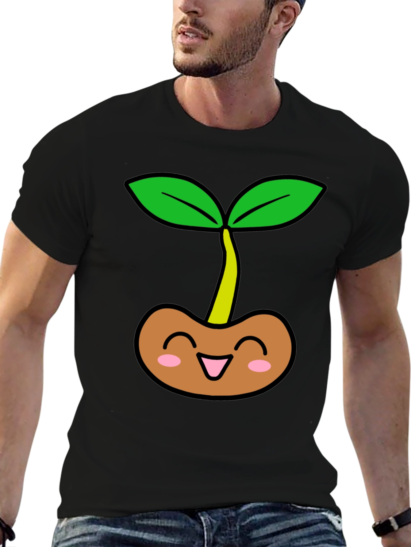 Cute Sprout Graphic Tee - Black Cotton T-Shirt