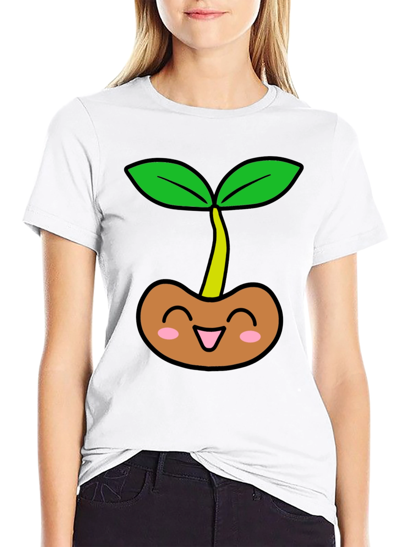 Cute Sprout Graphic Tee - Black Cotton T-Shirt