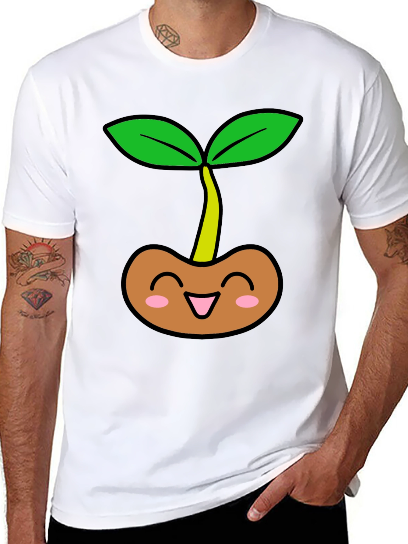 Cute Sprout Graphic Tee - Black Cotton T-Shirt