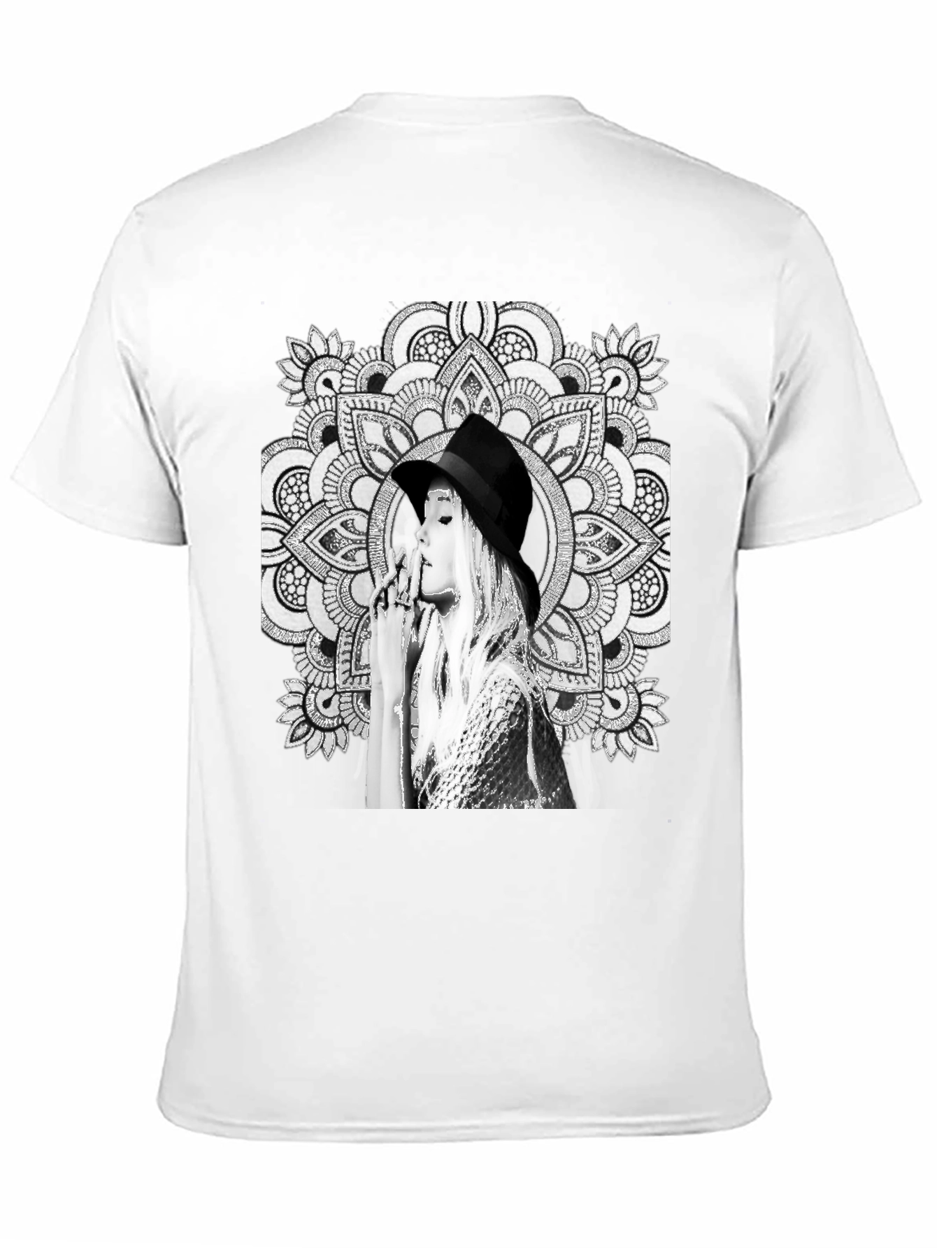 Black Graphic Tee - Mandala Art Woman Portrait