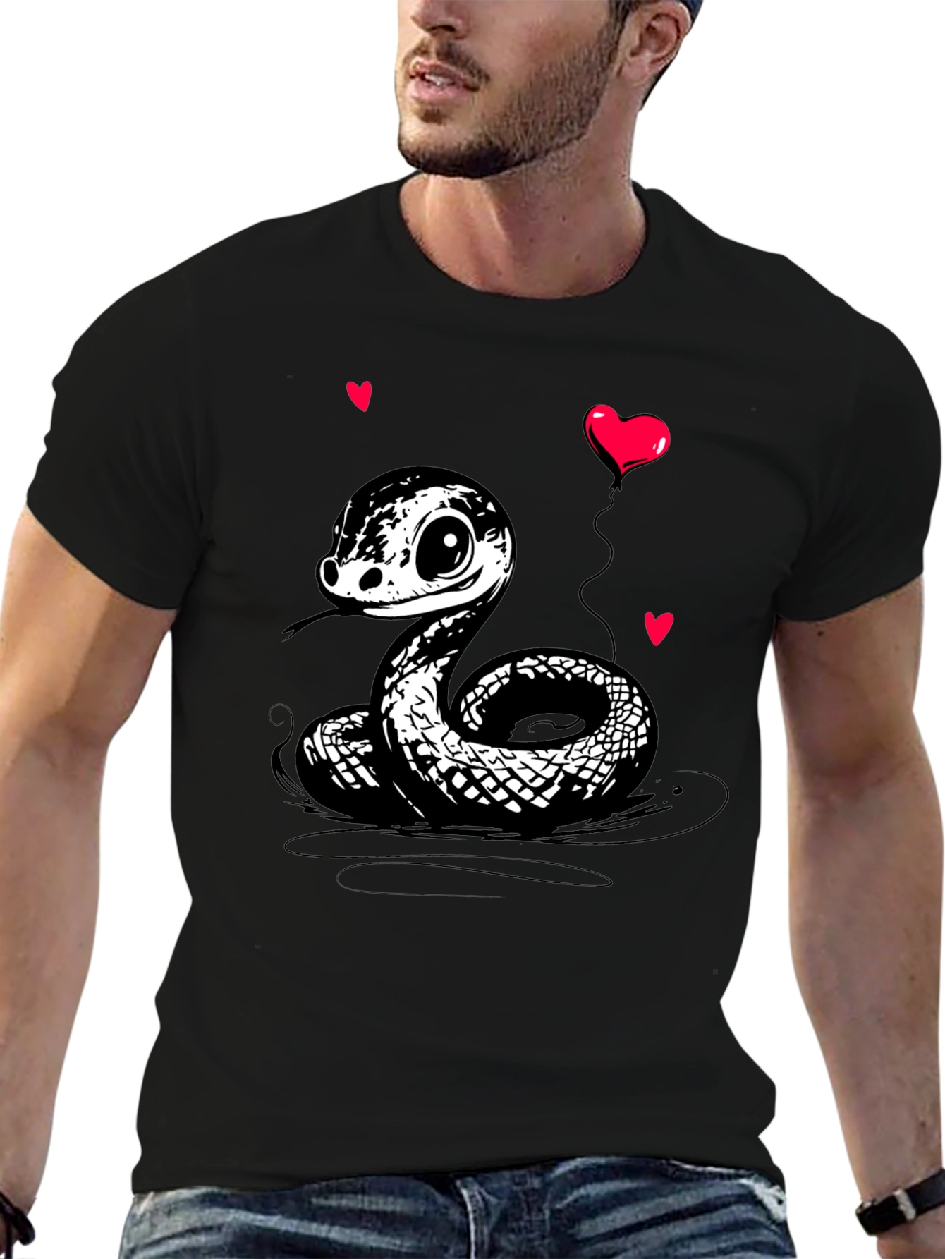 Cute Cartoon Snake T-Shirt with Heart Balloon