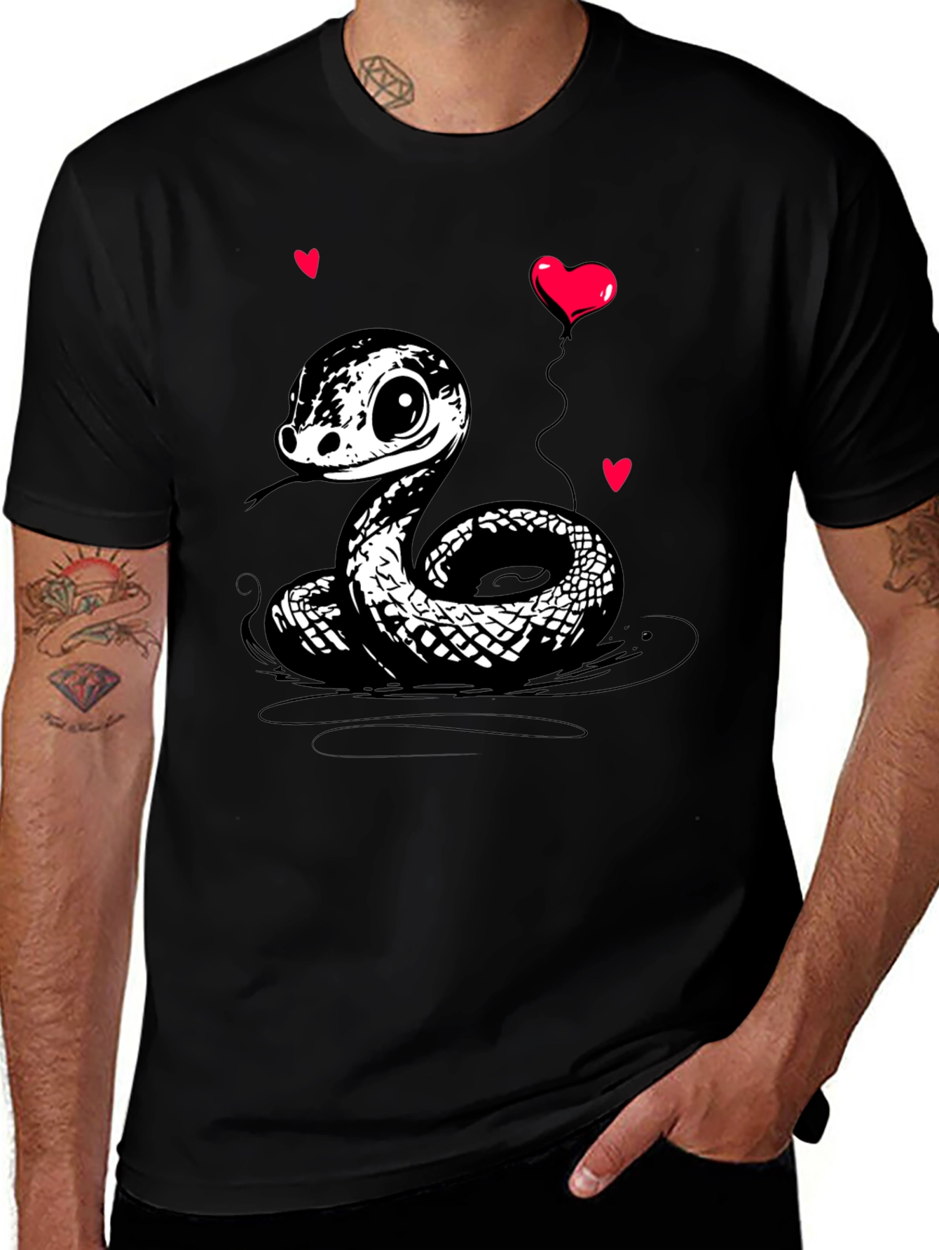 Cute Cartoon Snake T-Shirt with Heart Balloon