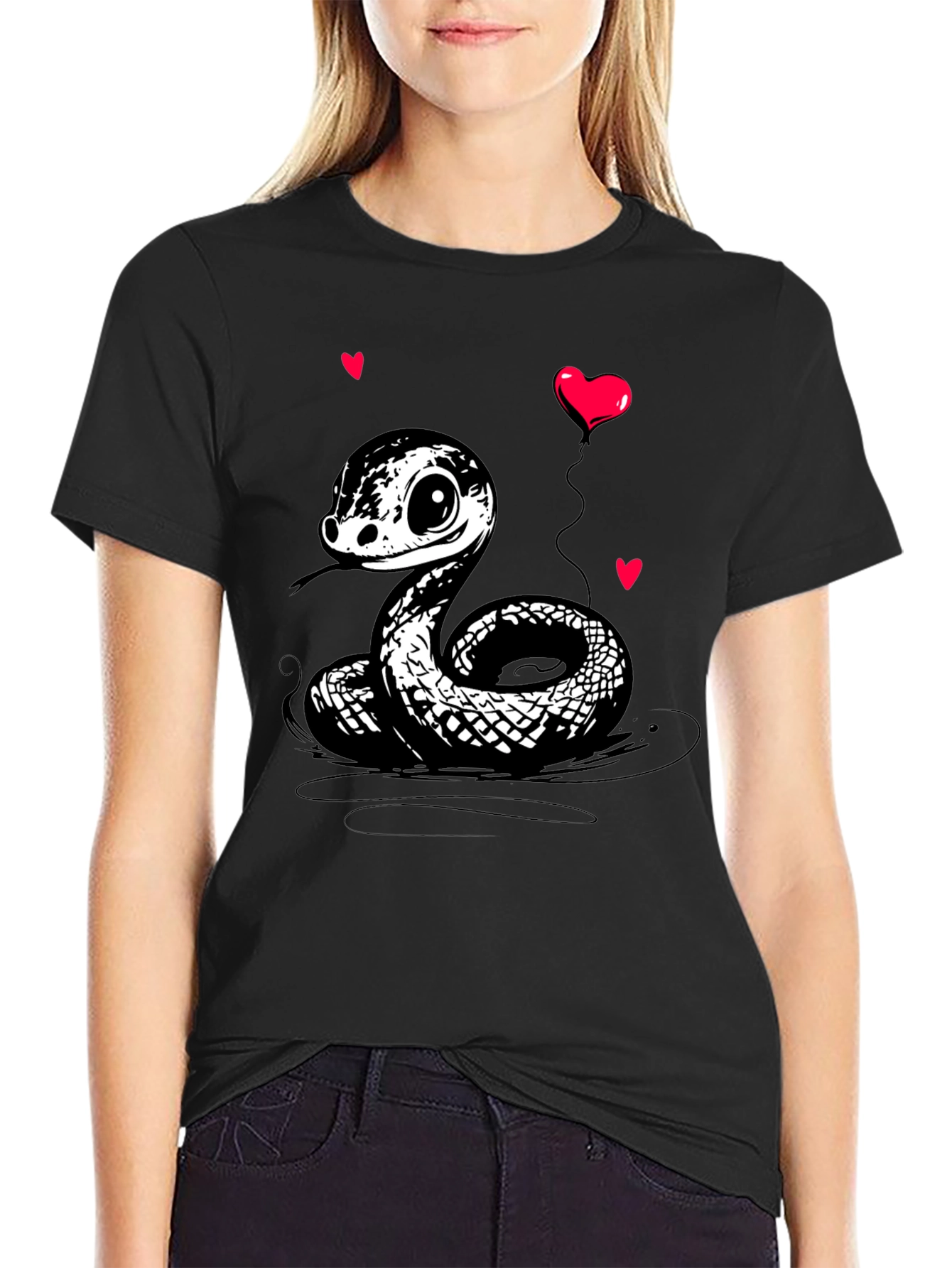 Cute Cartoon Snake T-Shirt with Heart Balloon
