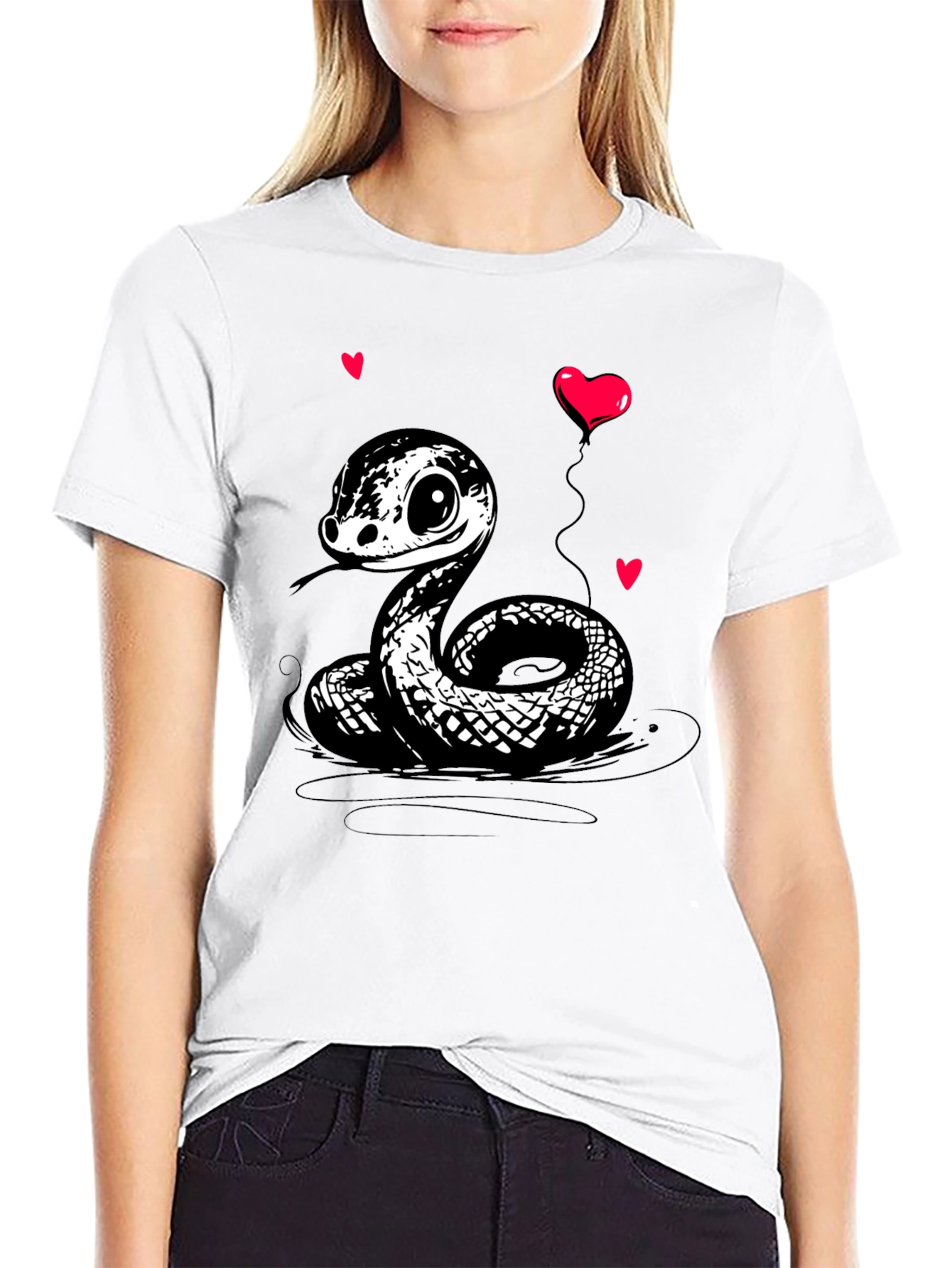 Cute Cartoon Snake T-Shirt with Heart Balloon