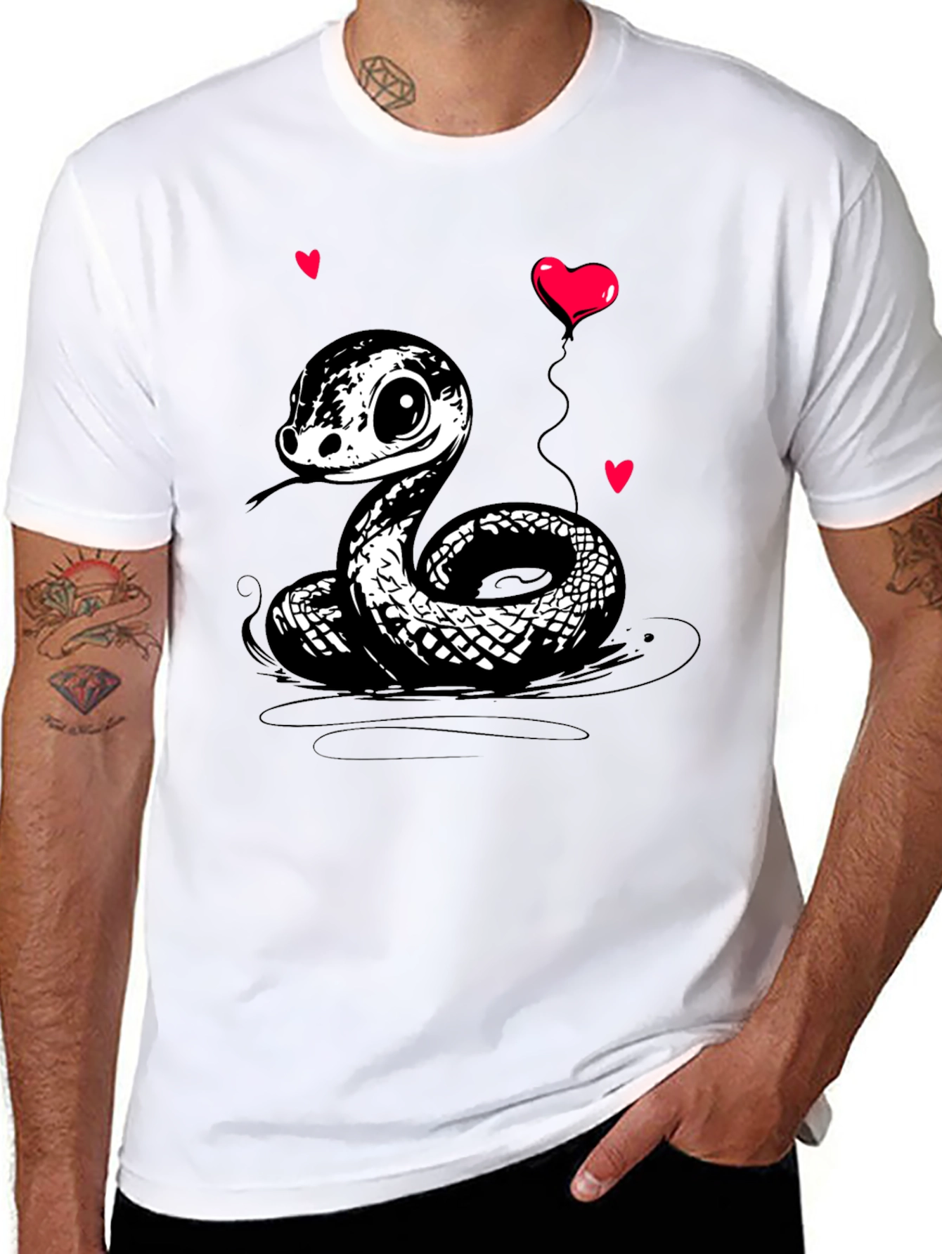 Cute Cartoon Snake T-Shirt with Heart Balloon
