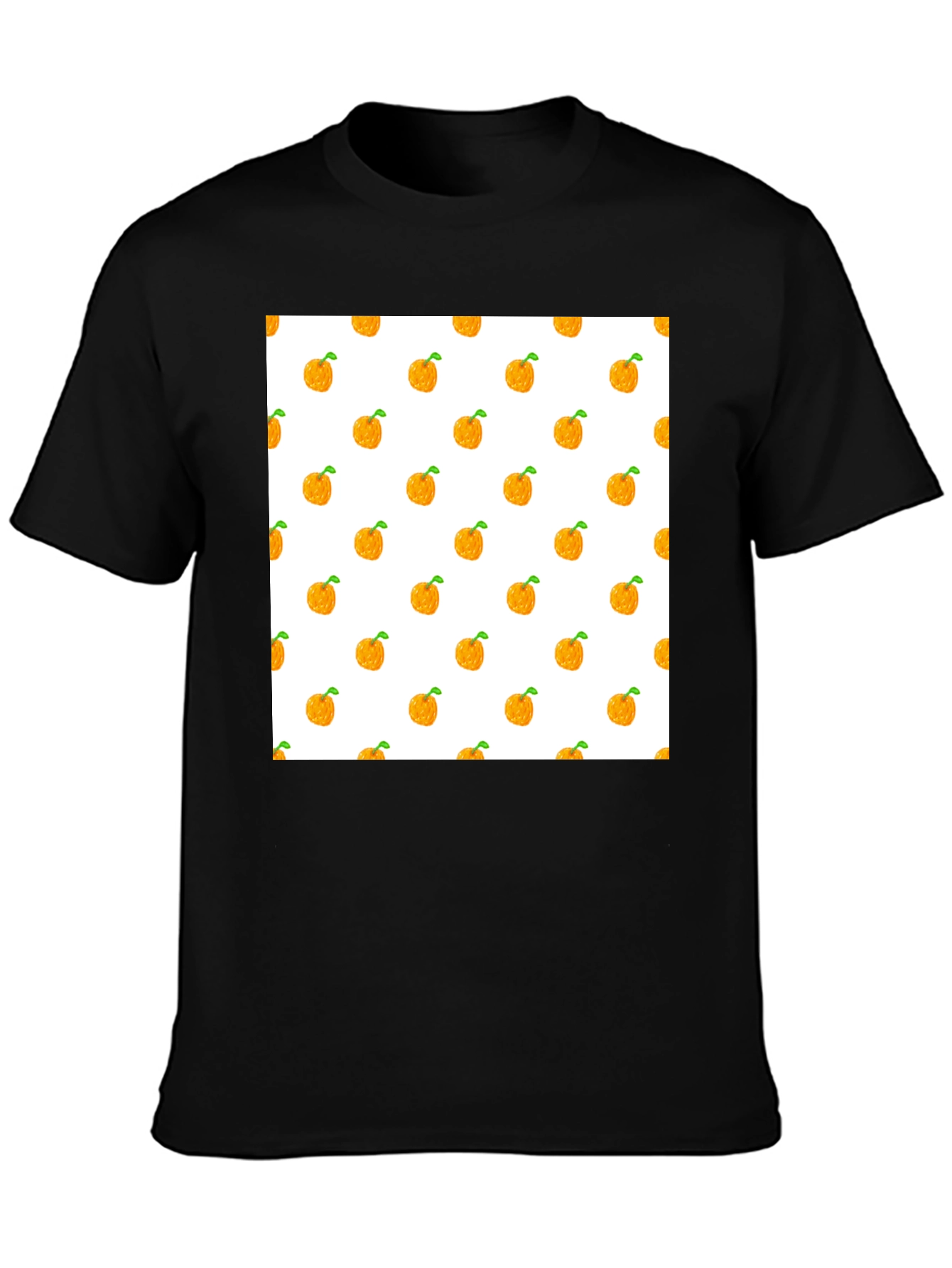 Orange Fruit Pattern Black T-Shirt