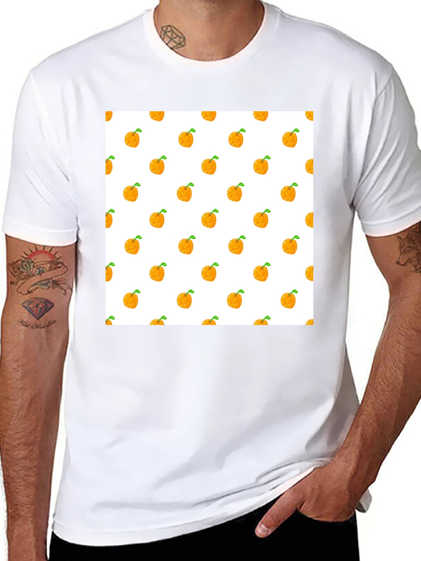 Orange Fruit Pattern Black T-Shirt