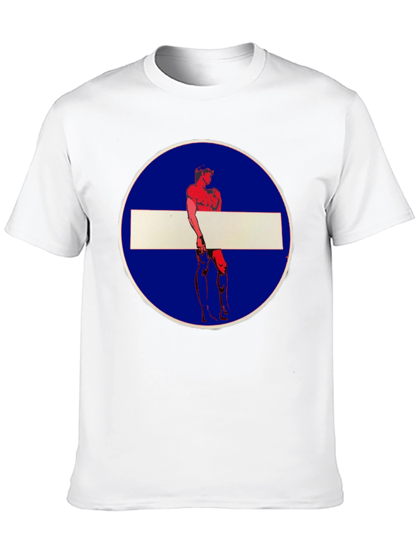 Novelty Graphic Tee: Muscle Man Circle Stop Sign Design