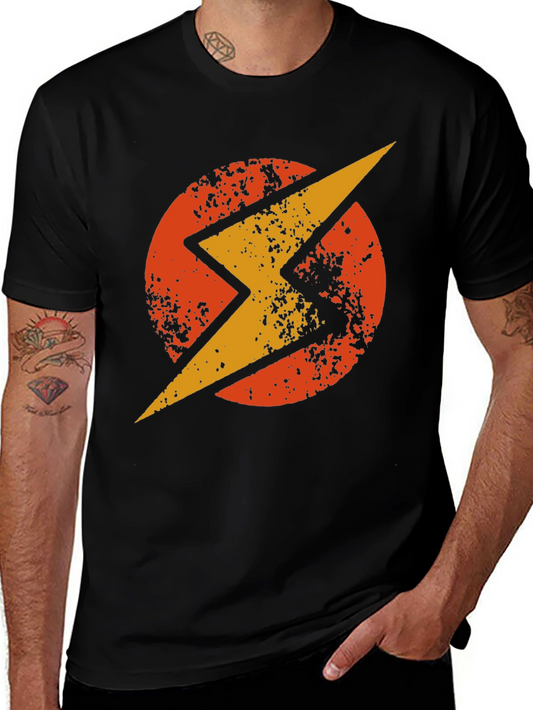 Retro Lightning Bolt Graphic T-Shirt - Black