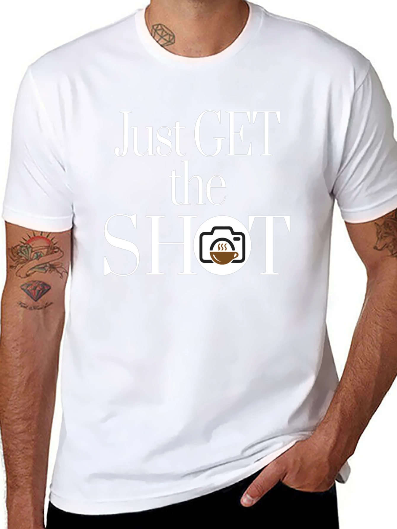 Just Get The Shot T-Shirt - Photographer Coffee Lover