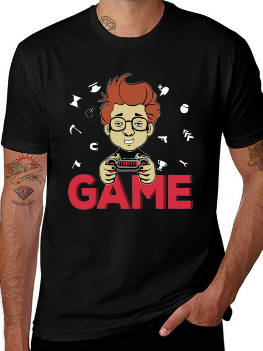Gamer Cartoon Graphic Black T-Shirt