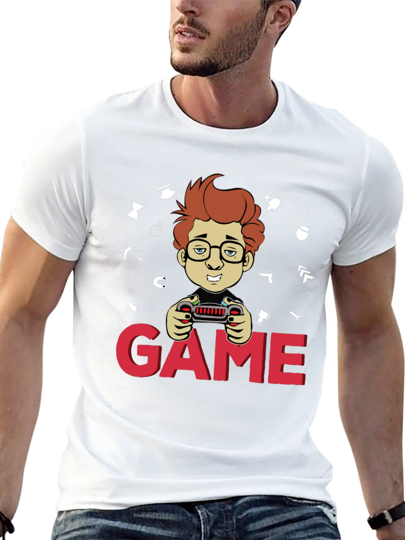 Gamer Cartoon Graphic Black T-Shirt