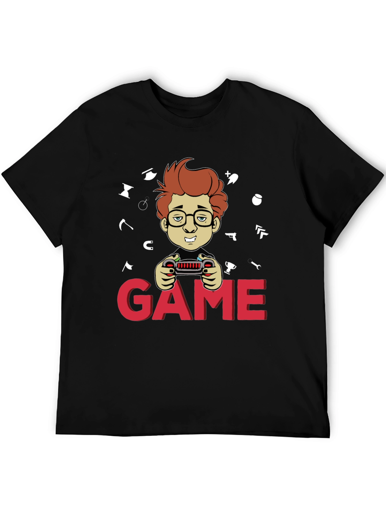 Gamer Cartoon Graphic Black T-Shirt