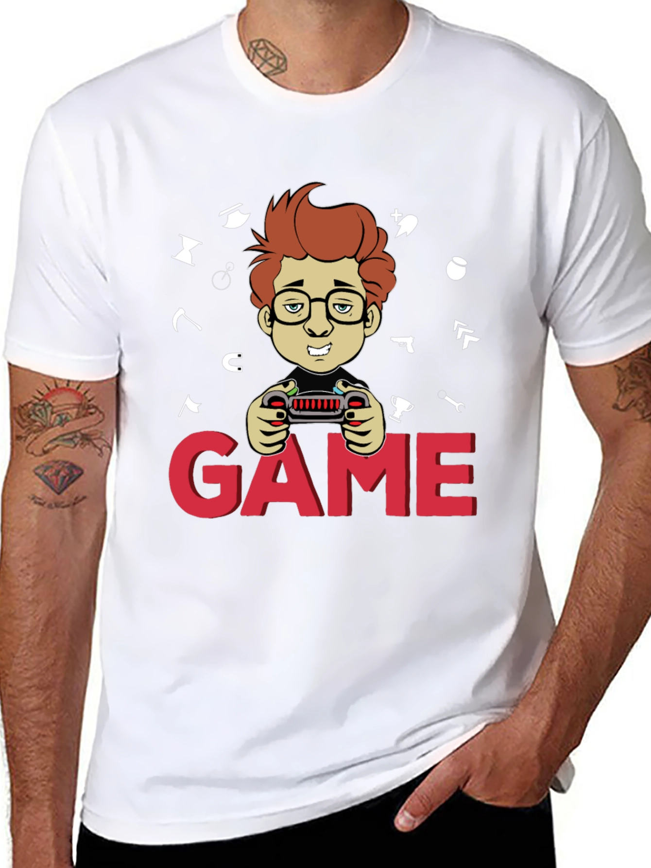Gamer Cartoon Graphic Black T-Shirt