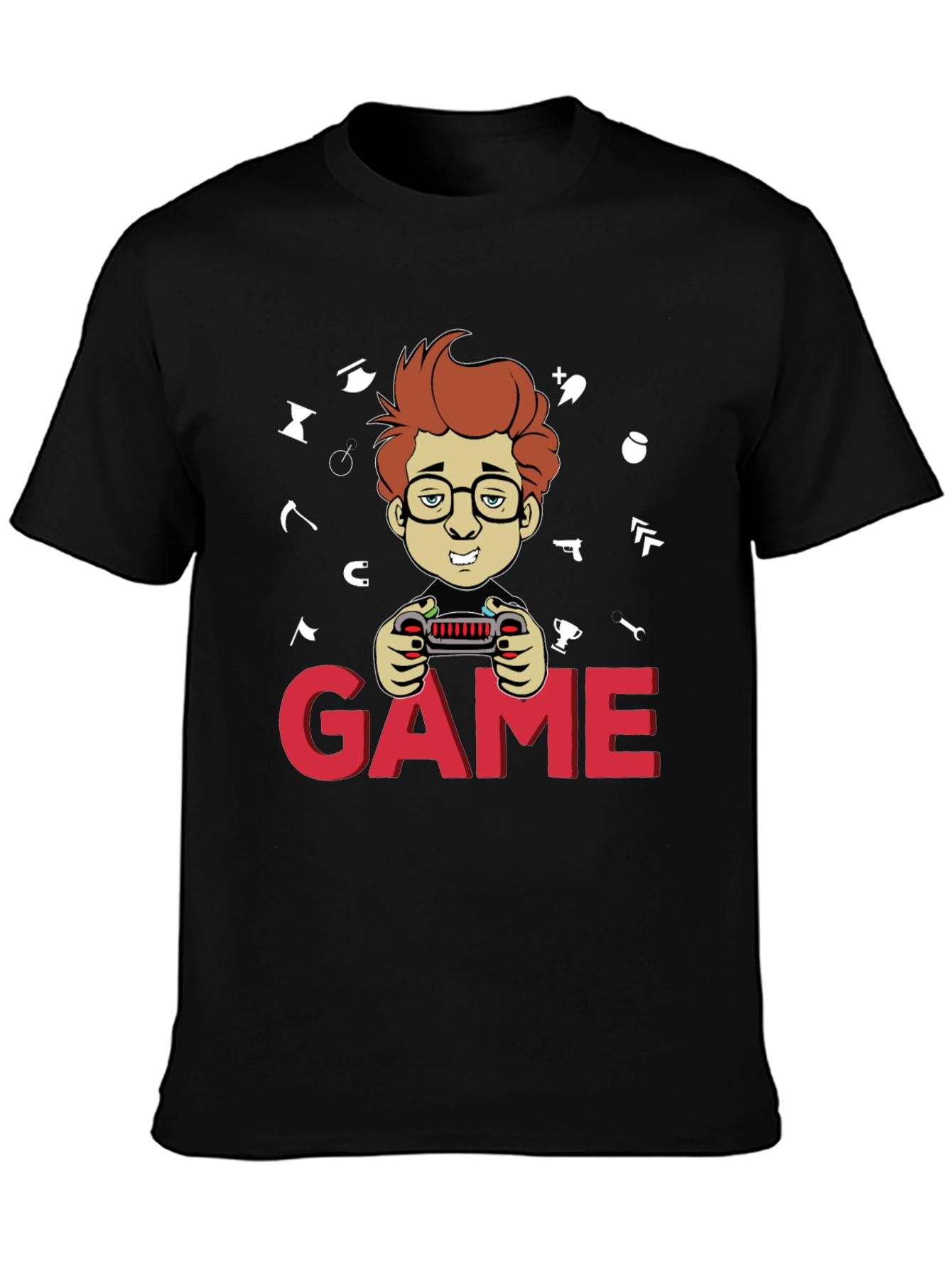 Gamer Cartoon Graphic Black T-Shirt