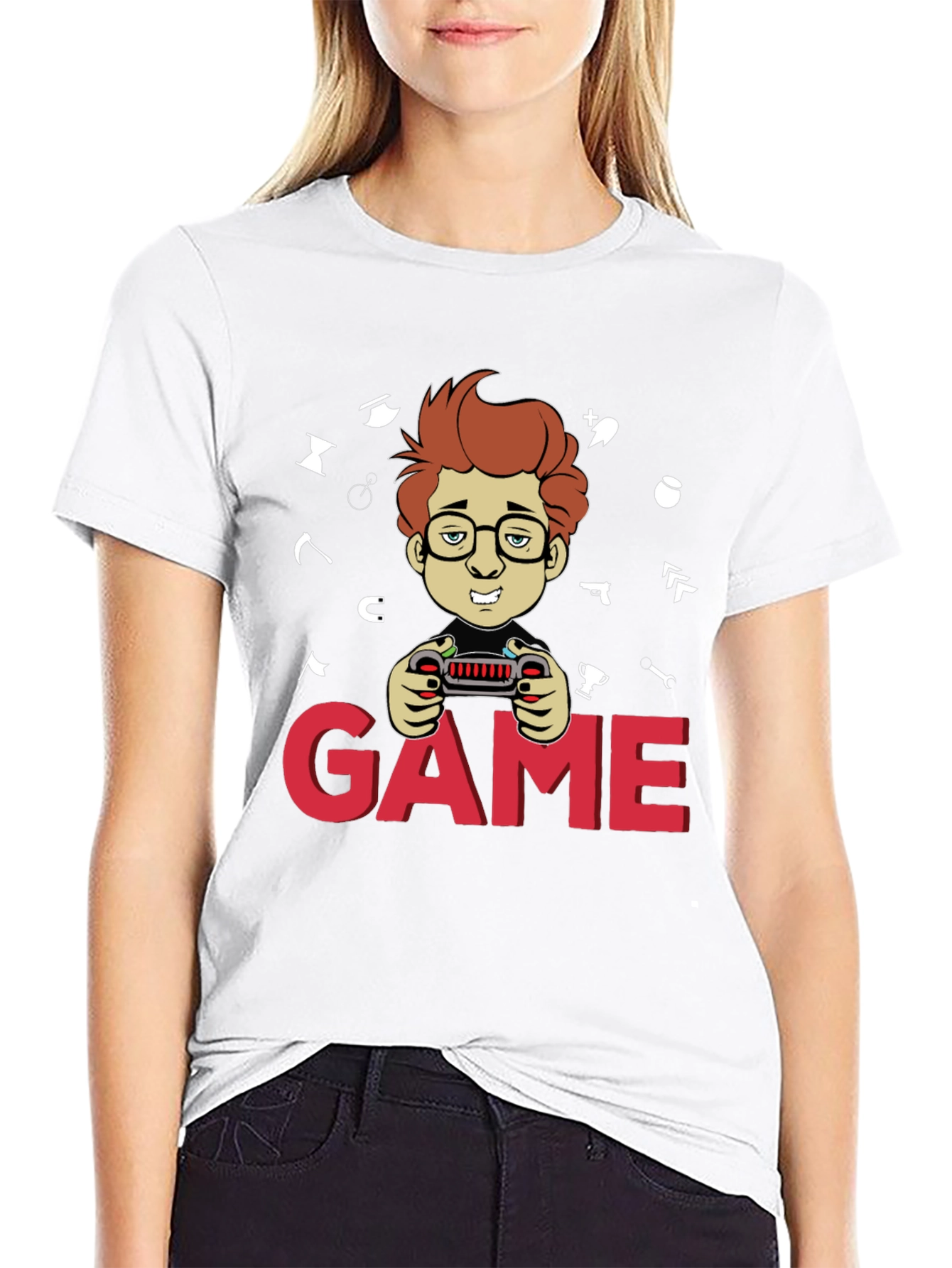 Gamer Cartoon Graphic Black T-Shirt