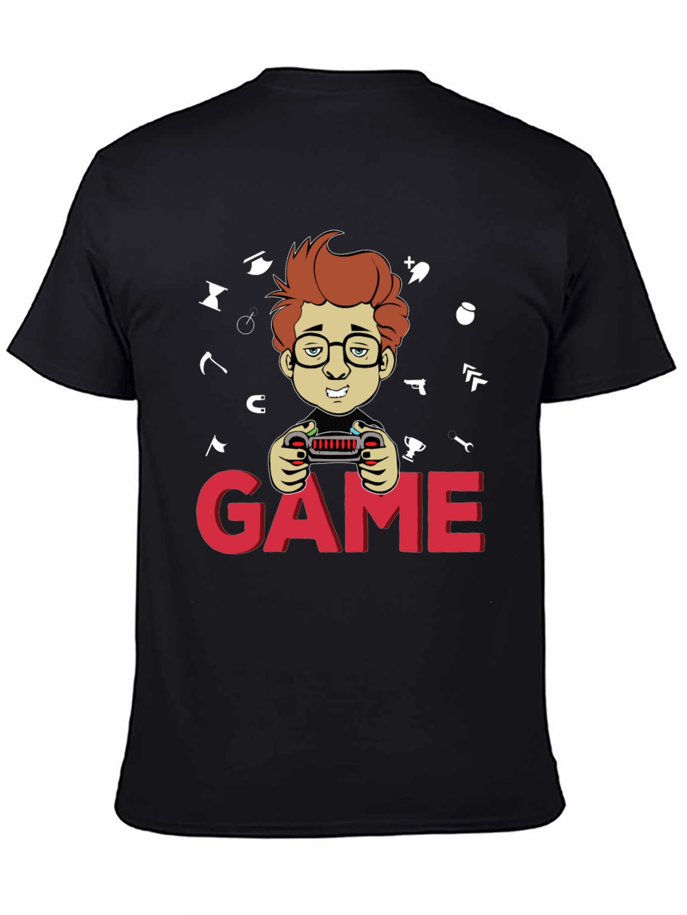Gamer Cartoon Graphic Black T-Shirt