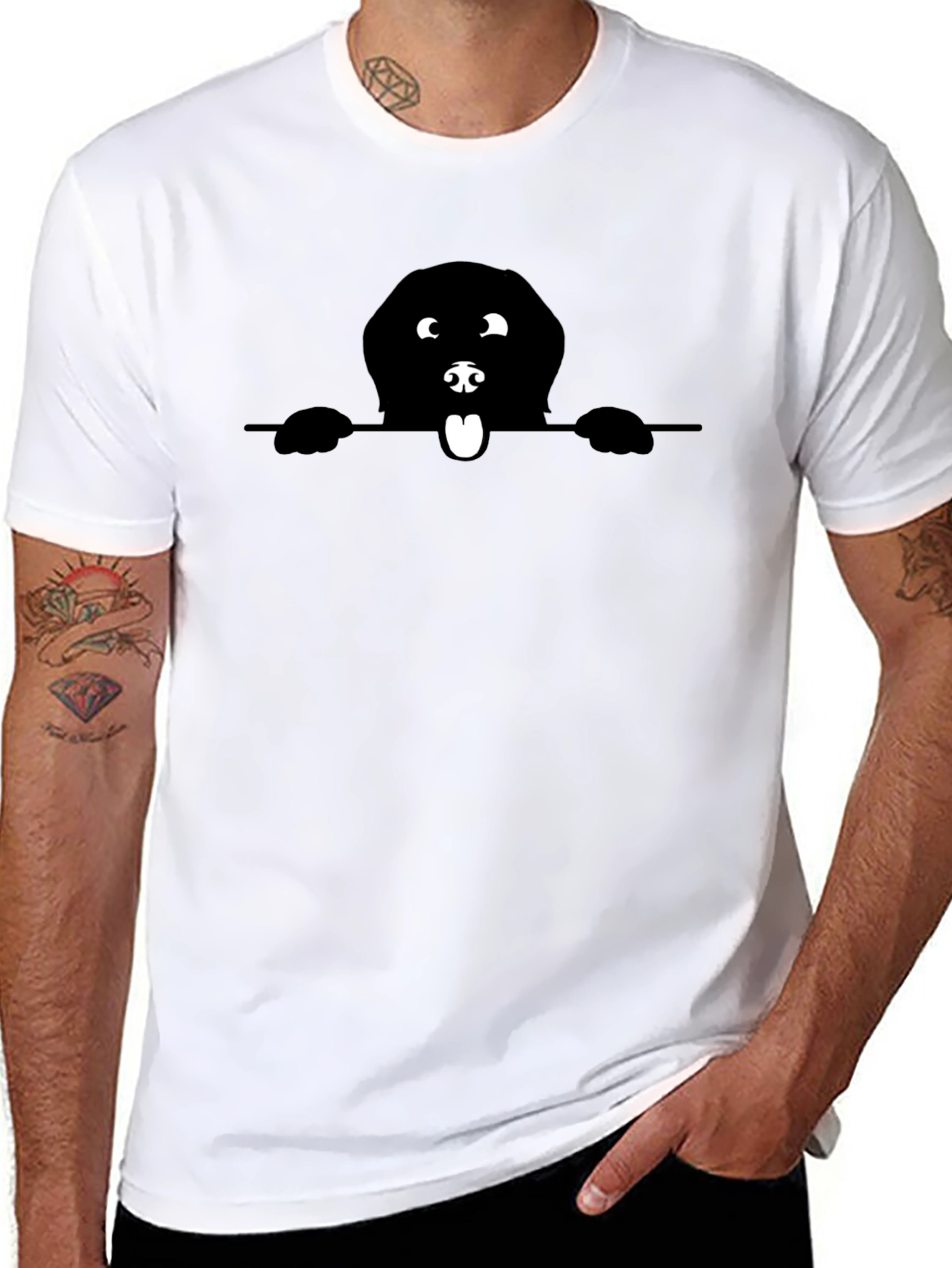 Dog Peek Black T-Shirt - Cute Pet Graphic Tee