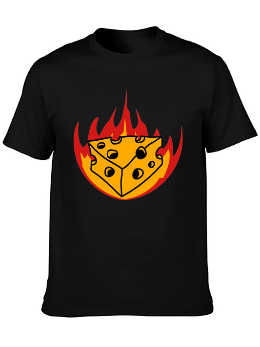 Fiery Cheese Graphic Tee - Black Cotton T-Shirt