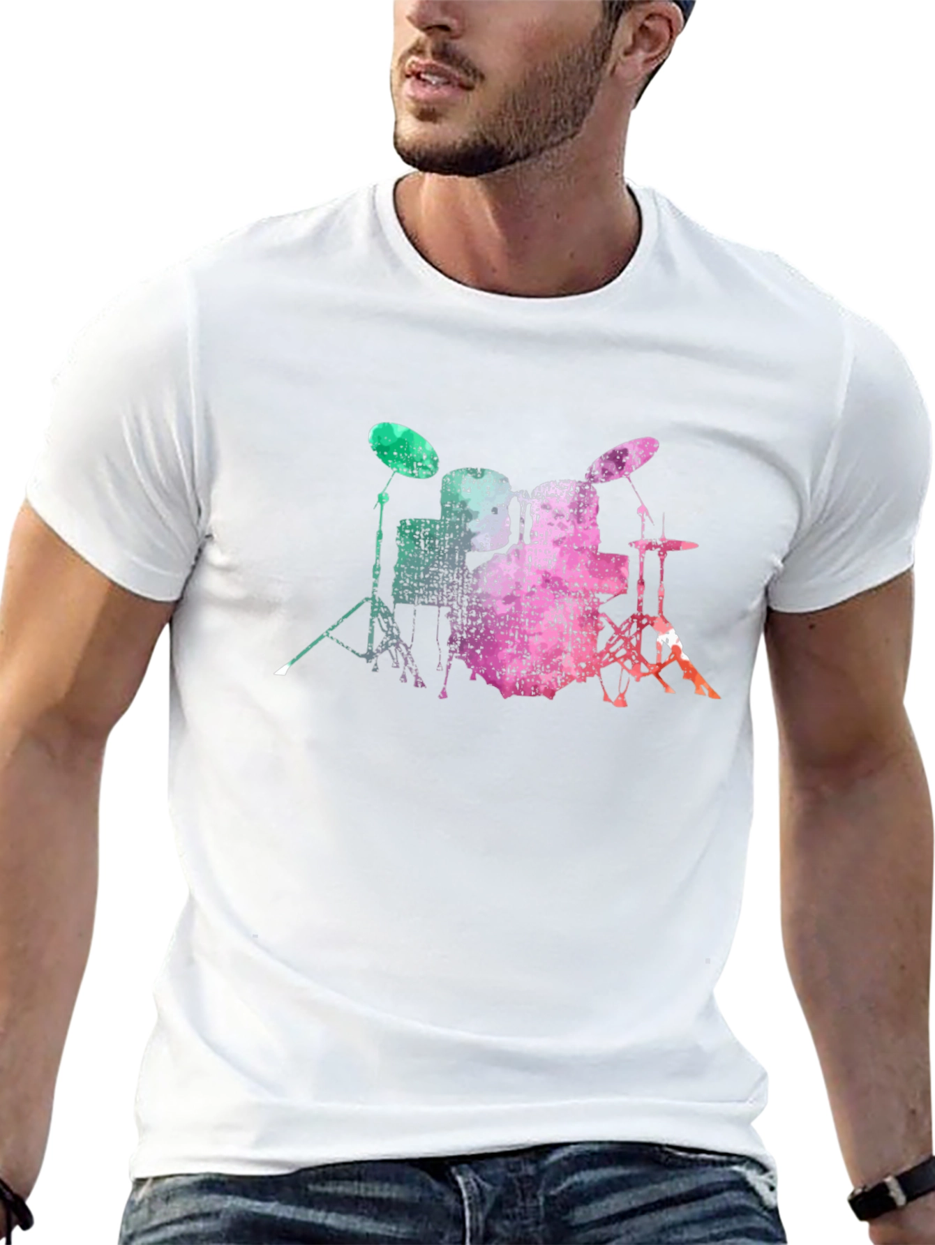 Drum Set Graphic Tee - Black Cotton T-Shirt