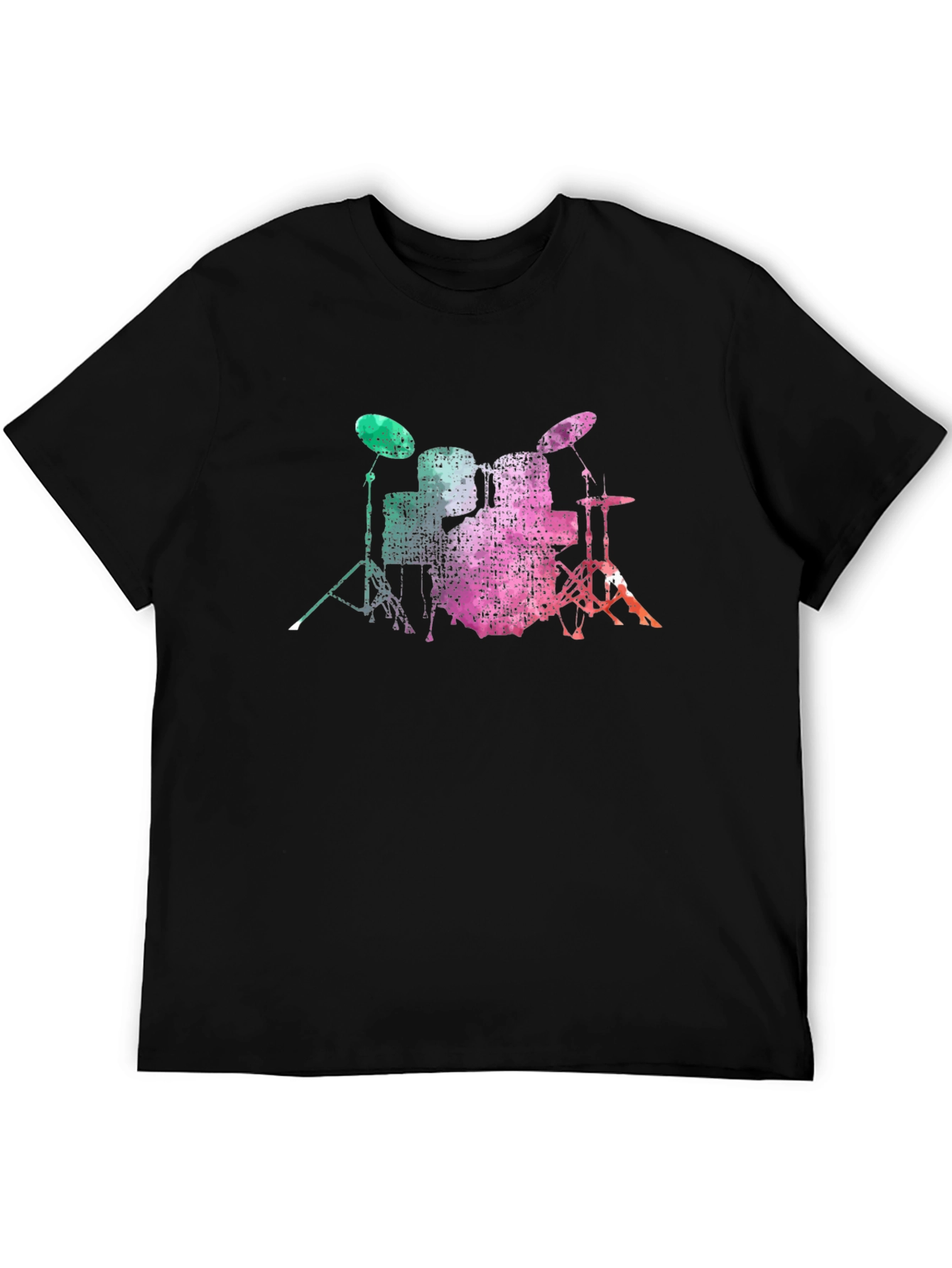 Drum Set Graphic Tee - Black Cotton T-Shirt