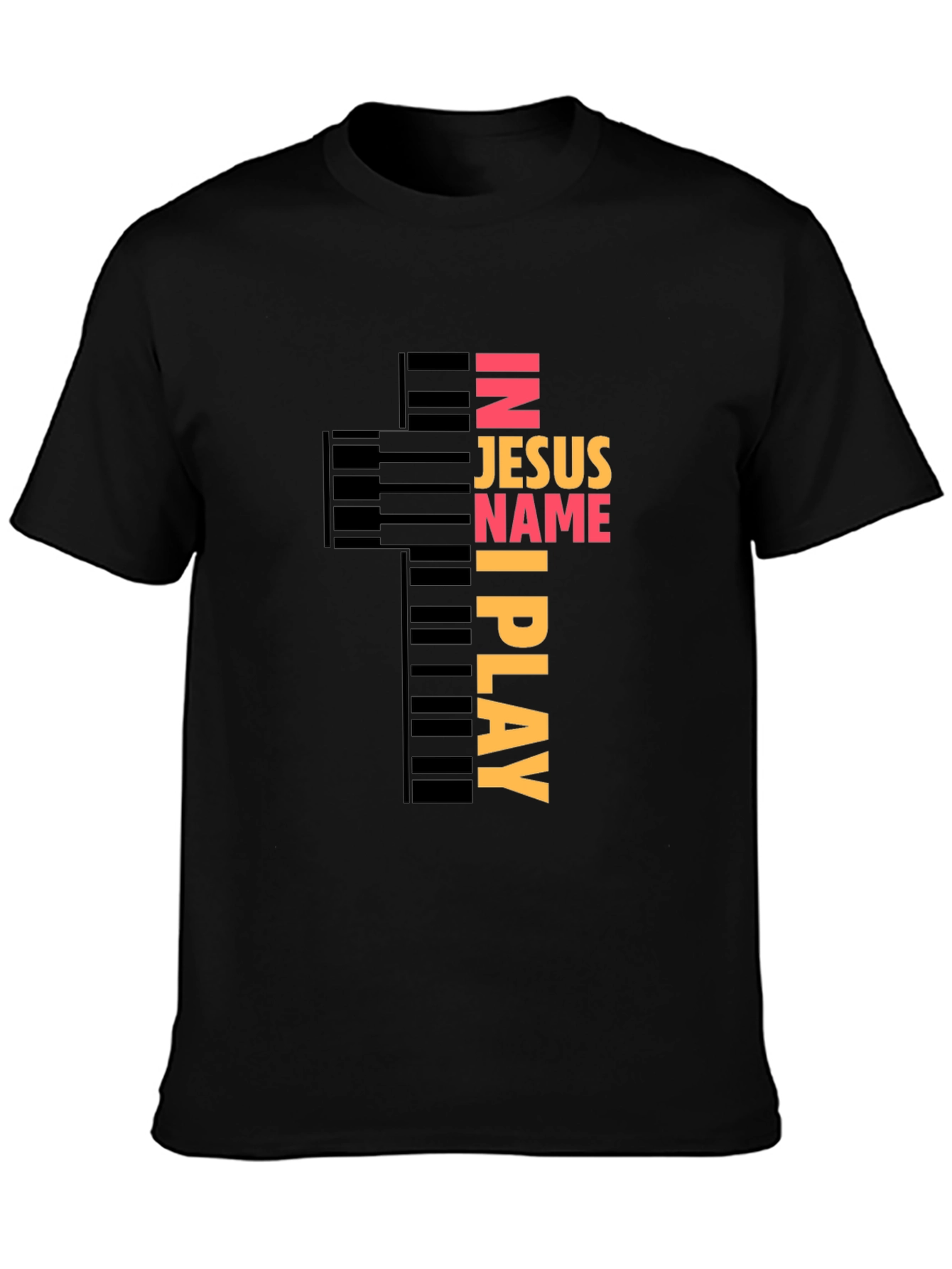 In Jesus Name I Play Piano Cross Graphic Tee