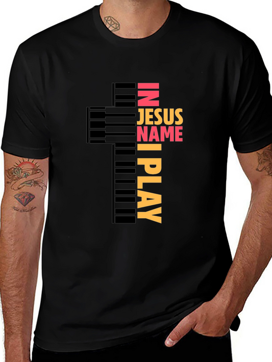 In Jesus Name I Play Piano Cross Graphic Tee
