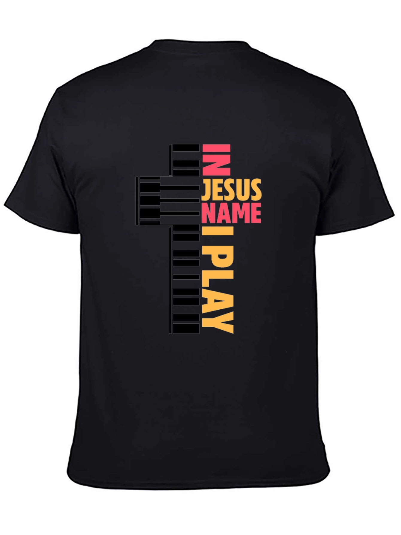 In Jesus Name I Play Piano Cross Graphic Tee