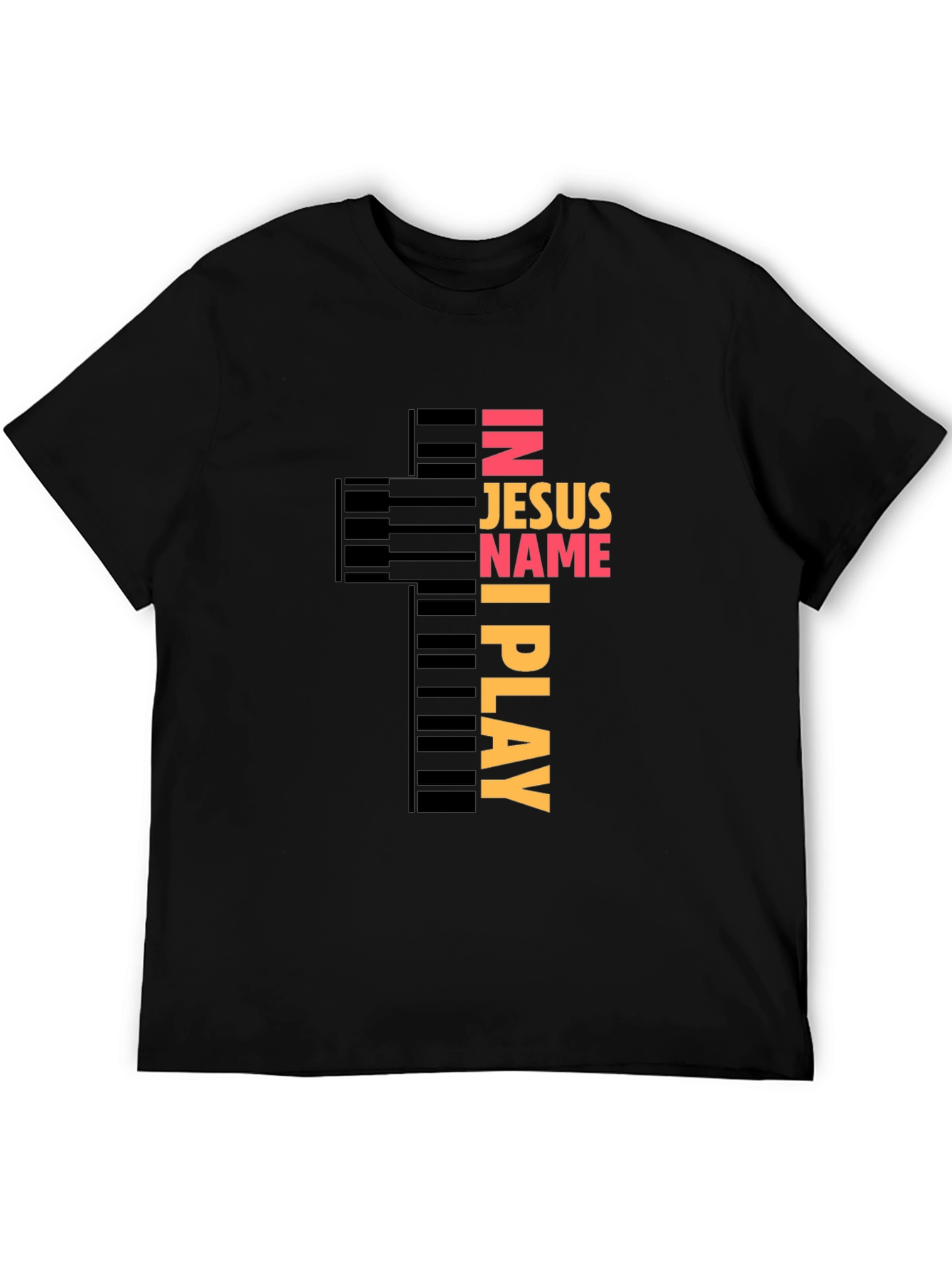 In Jesus Name I Play Piano Cross Graphic Tee