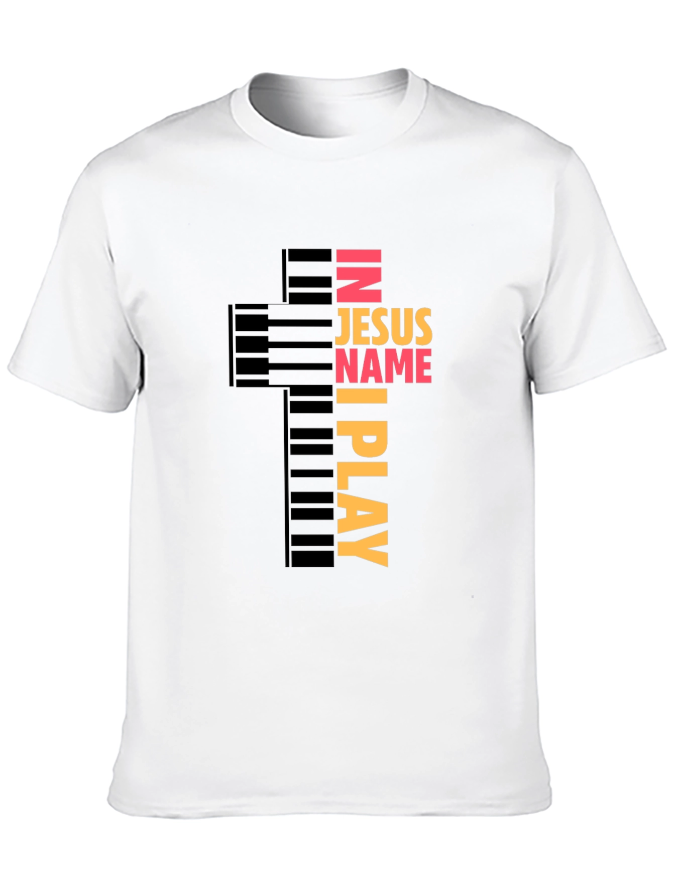 In Jesus Name I Play Piano Cross Graphic Tee
