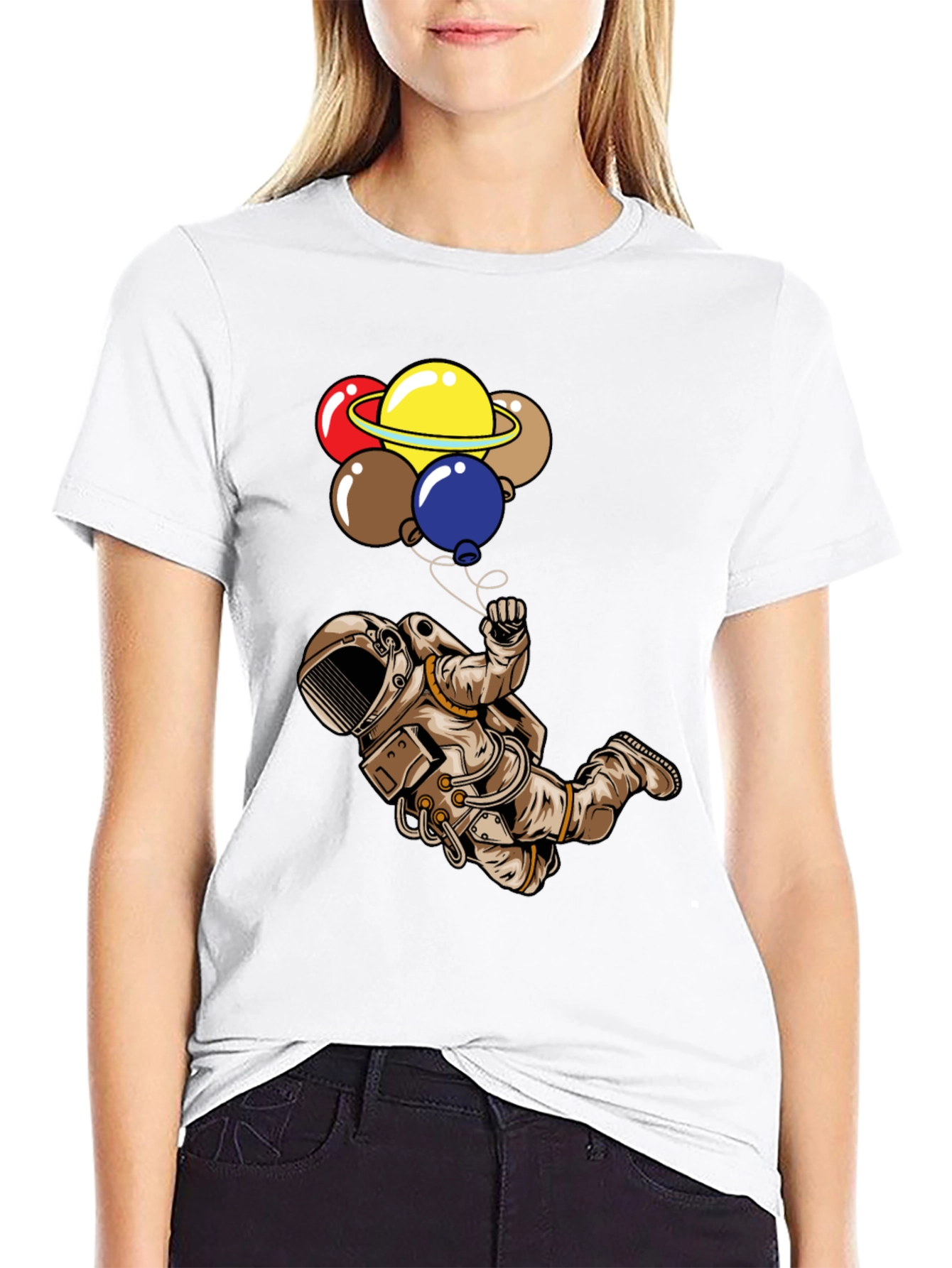 Astronaut & Planet Balloons Graphic T-Shirt