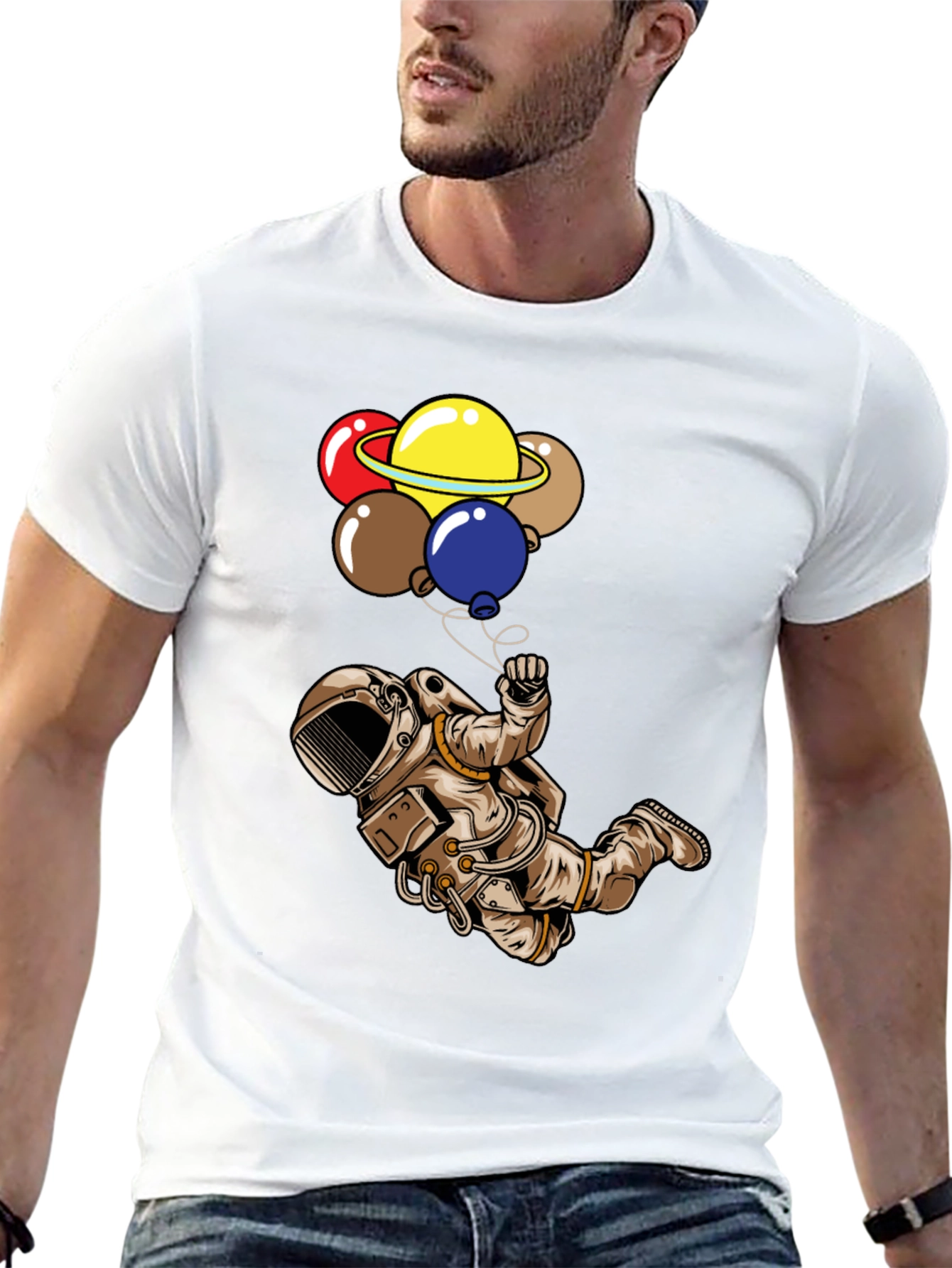 Astronaut & Planet Balloons Graphic T-Shirt