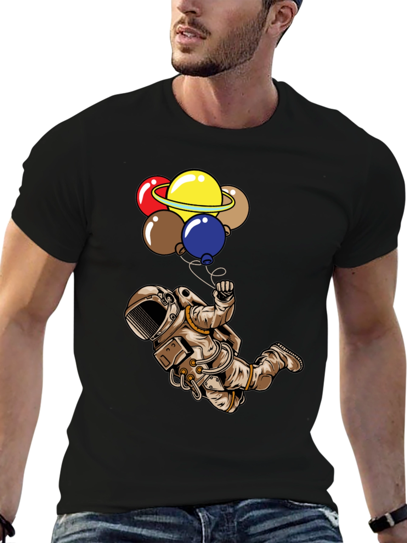 Astronaut & Planet Balloons Graphic T-Shirt