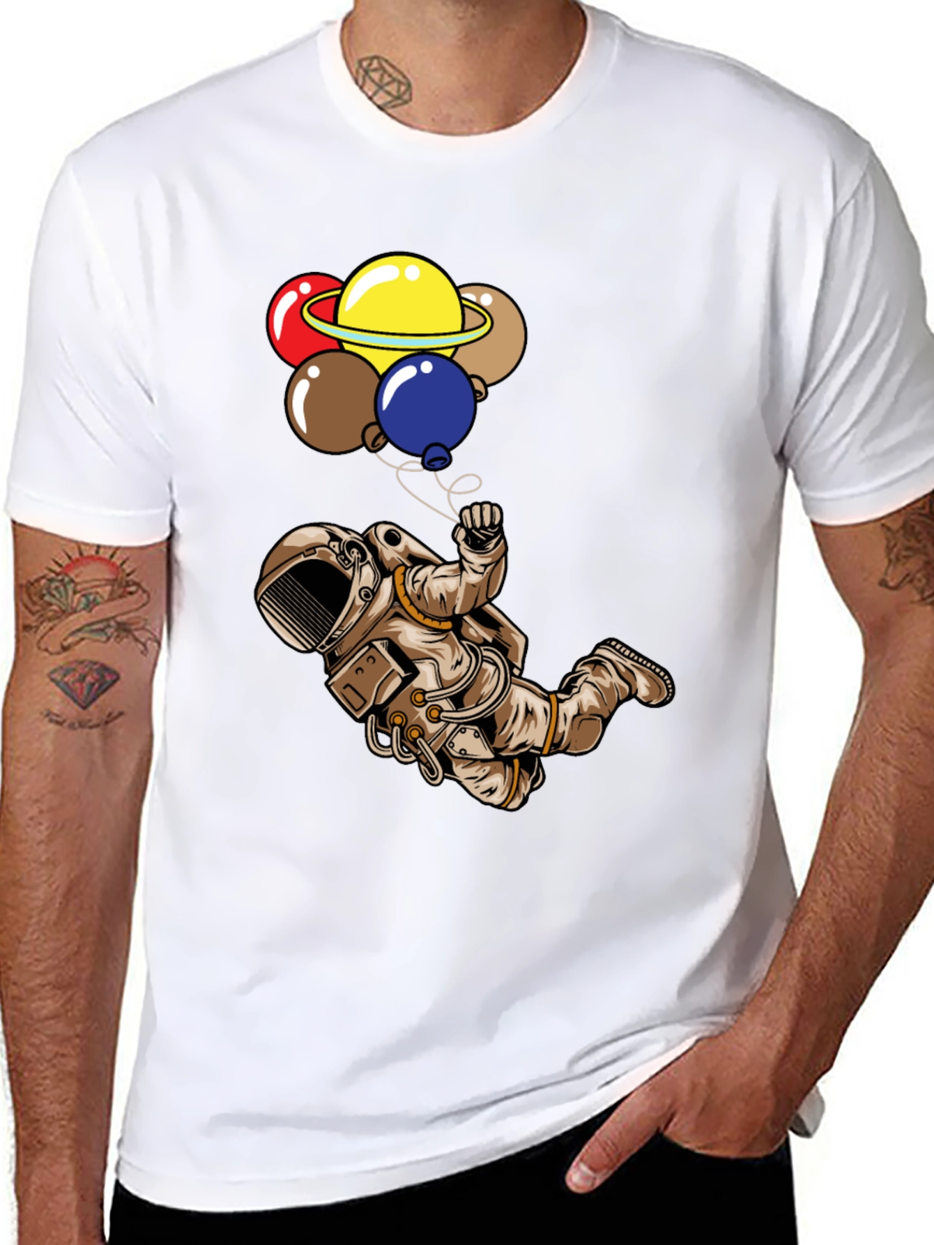 Astronaut & Planet Balloons Graphic T-Shirt