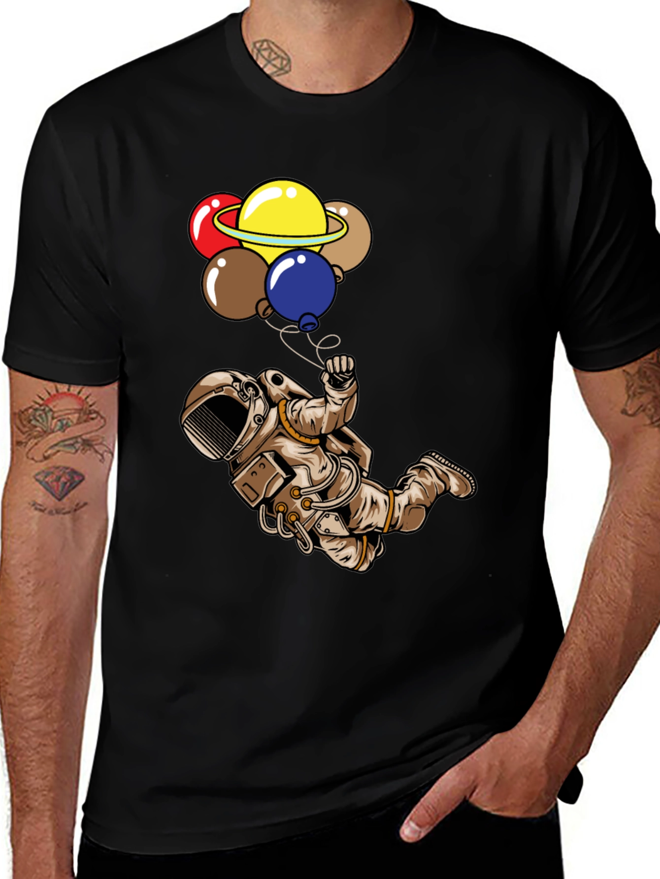 Astronaut & Planet Balloons Graphic T-Shirt