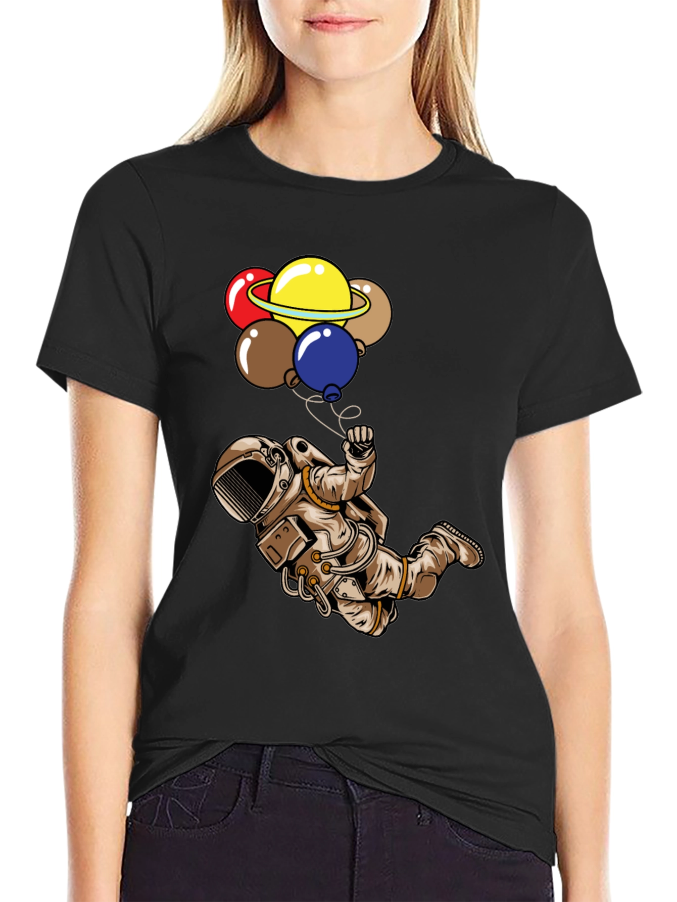 Astronaut & Planet Balloons Graphic T-Shirt
