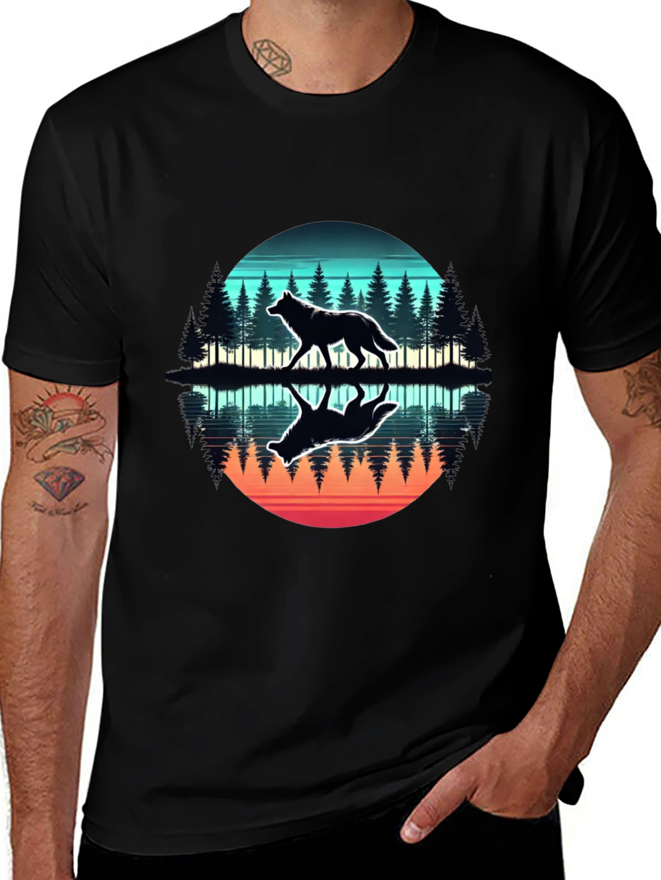 Wolf Reflection Graphic Tee - Nature Lovers T-Shirt