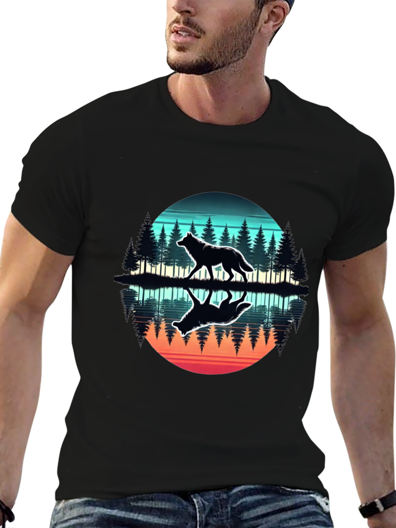 Wolf Reflection Graphic Tee - Nature Lovers T-Shirt
