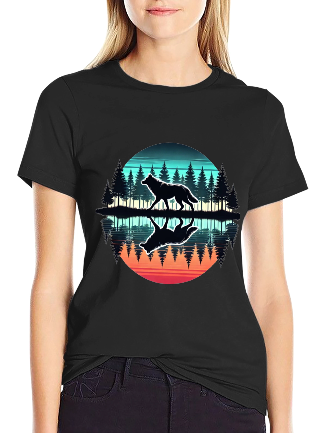 Wolf Reflection Graphic Tee - Nature Lovers T-Shirt