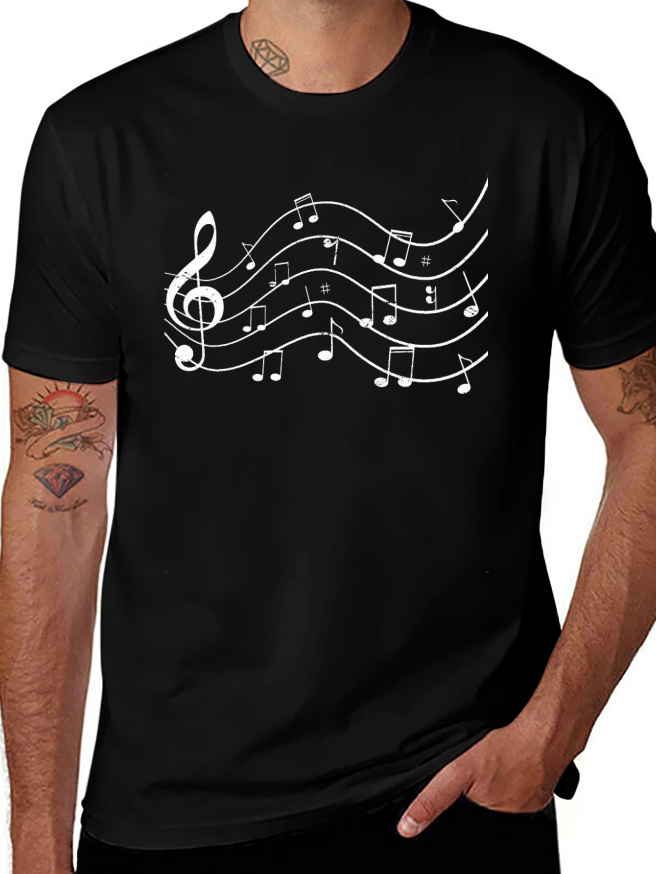 Musical Notes Graphic Black T-Shirt