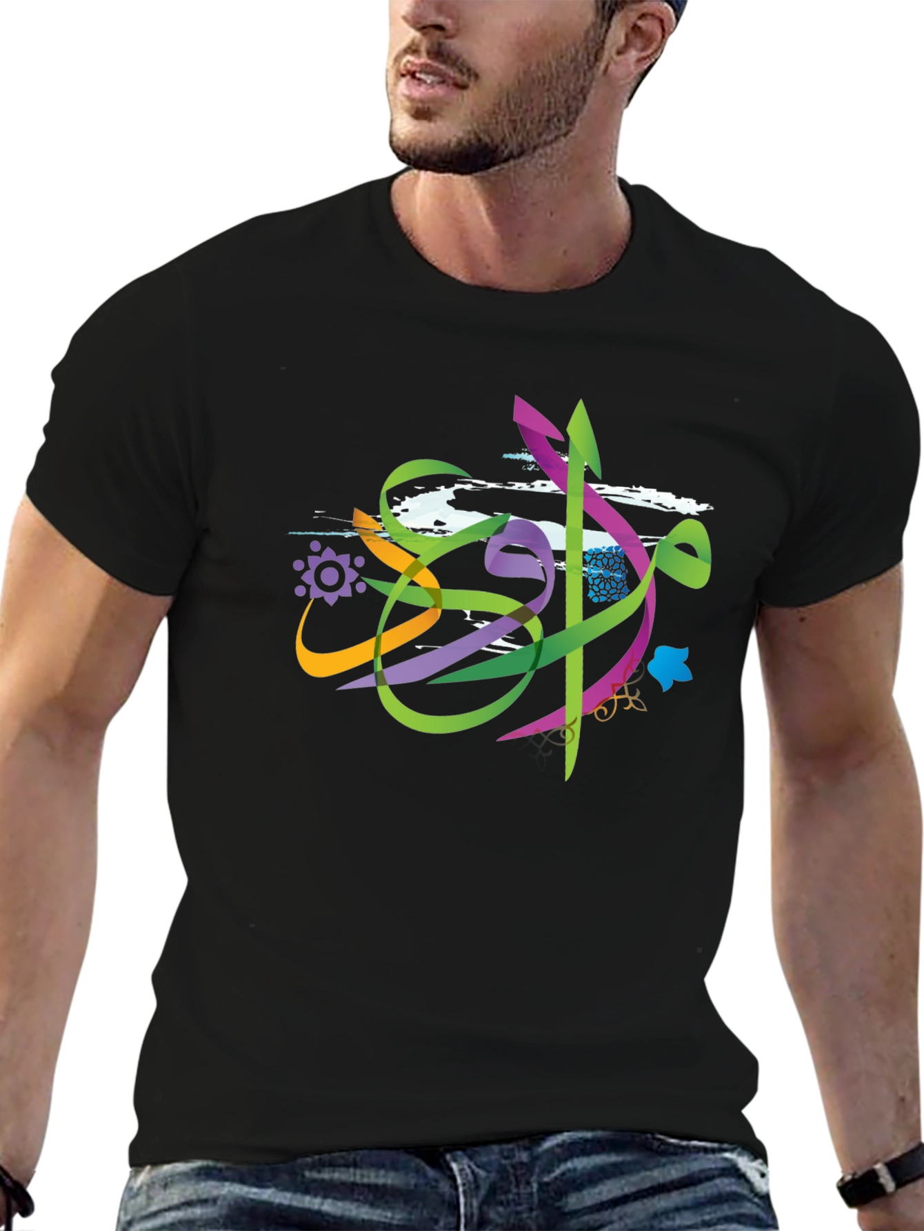 Abstract Art Graphic Print Mens Black T-Shirt