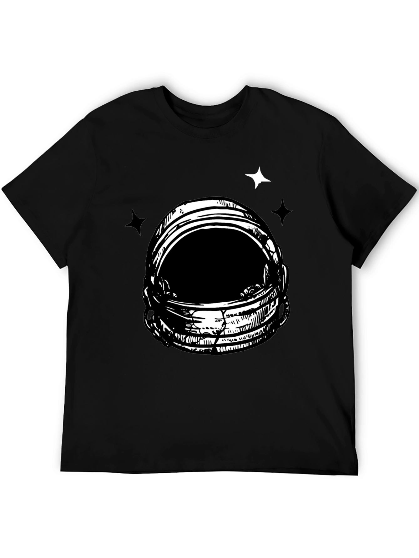 Astronaut Helmet Graphic Tee - Black Cotton