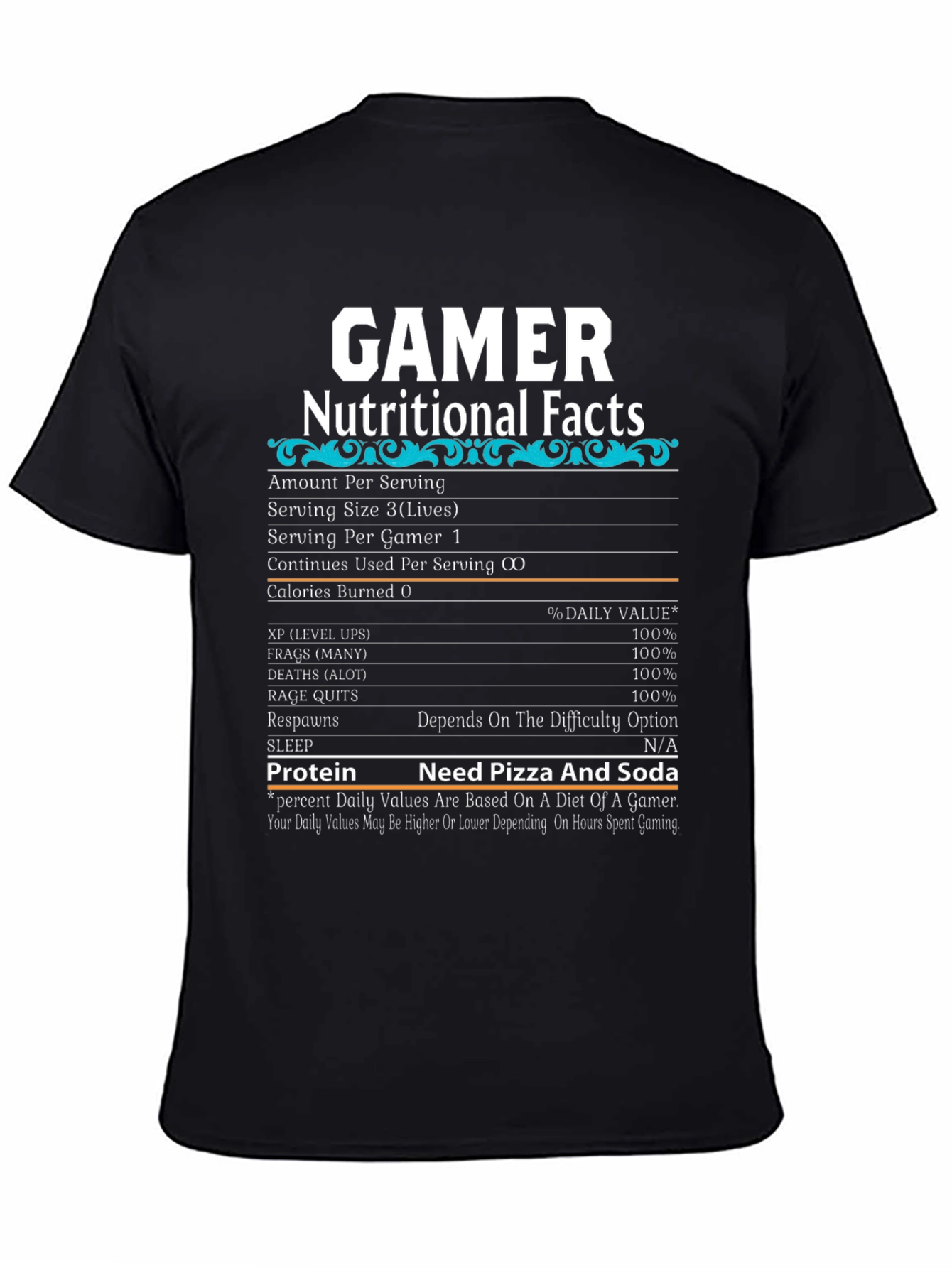 Gamer Nutritional Facts T-Shirt - Funny Gaming Tee