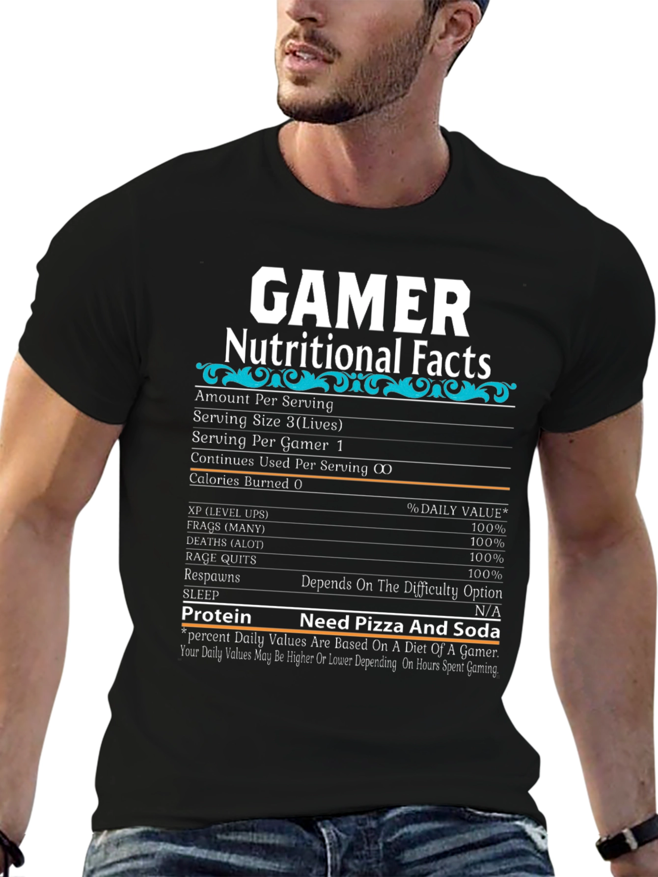 Gamer Nutritional Facts T-Shirt - Funny Gaming Tee
