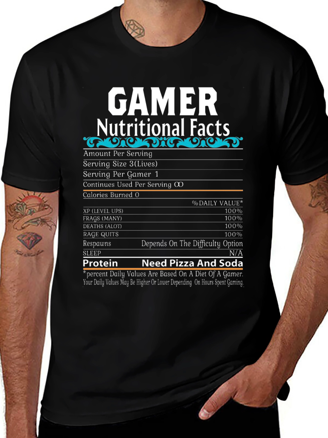 Gamer Nutritional Facts T-Shirt - Funny Gaming Tee